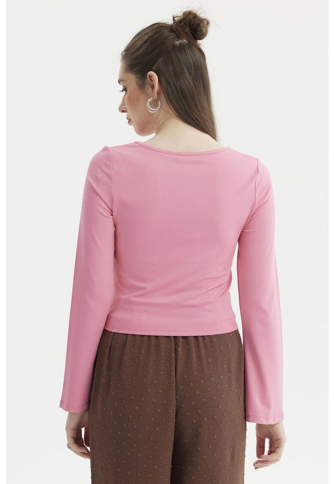Polera Mujer Recogido Escote Rosa-2