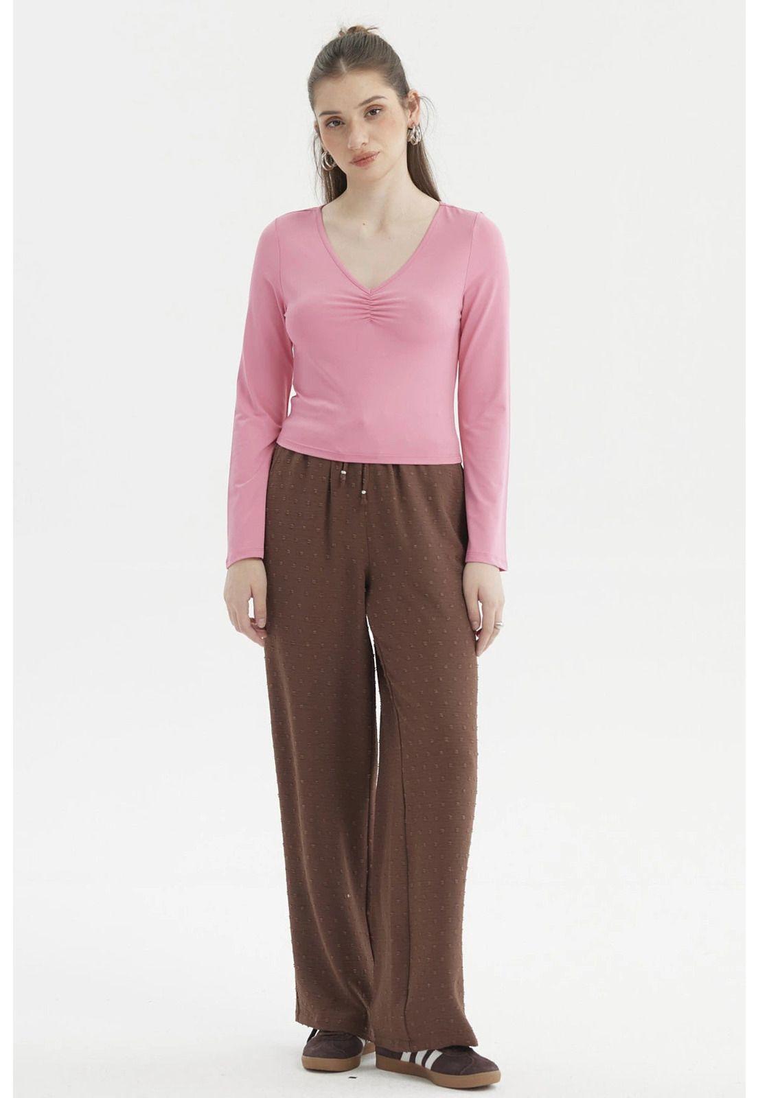 Polera Mujer Recogido Escote Rosa-3
