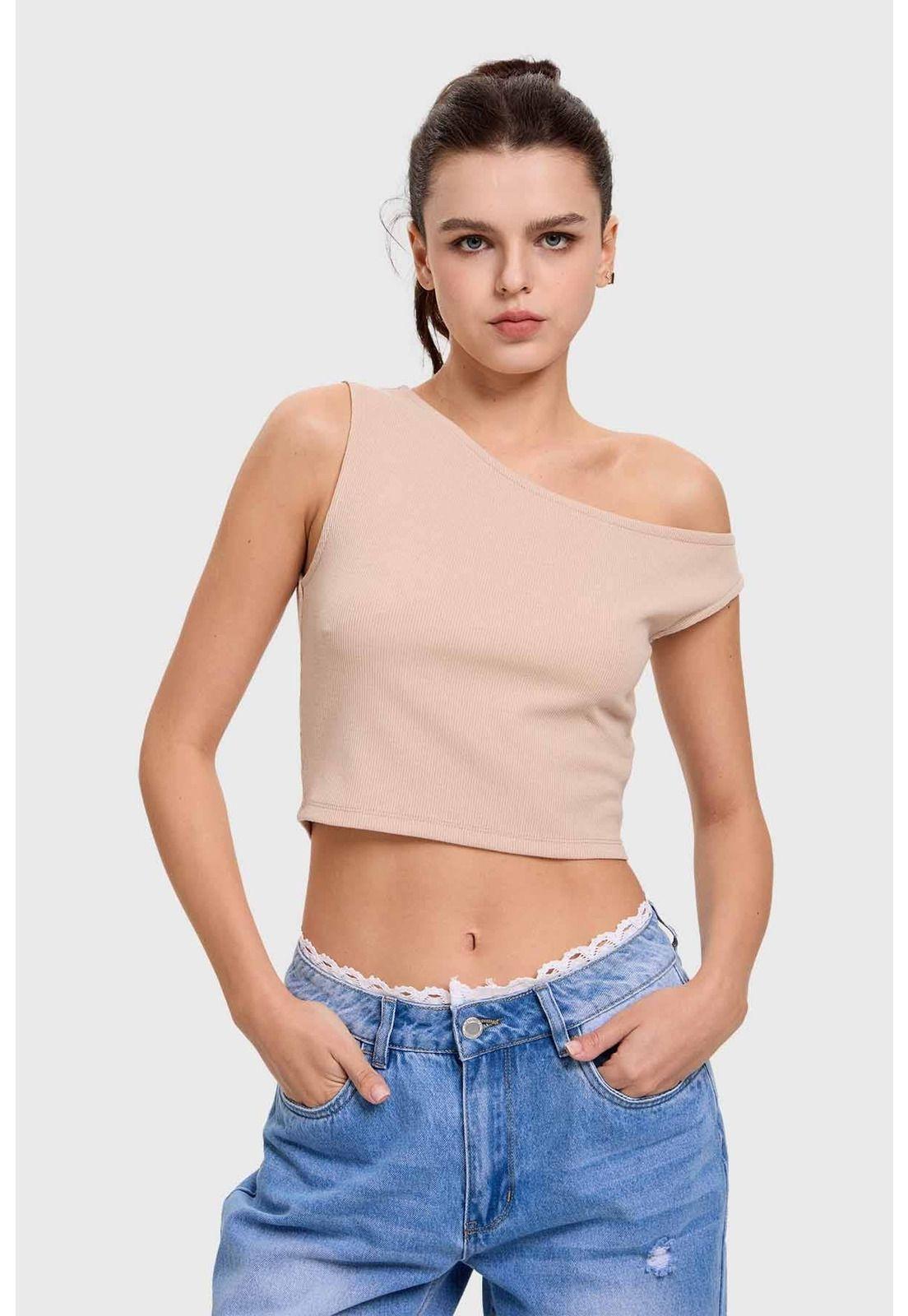 Polera Mujer Top Asimétrico Beige-0