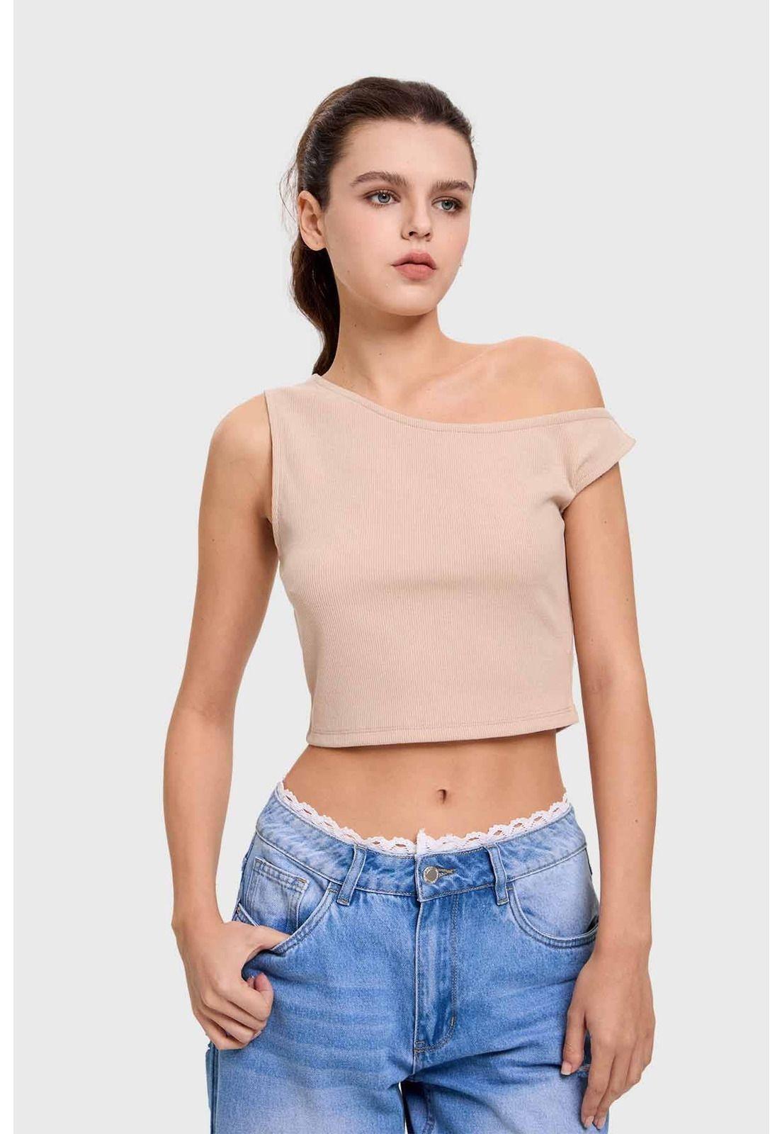 Polera Mujer Top Asimétrico Beige-1
