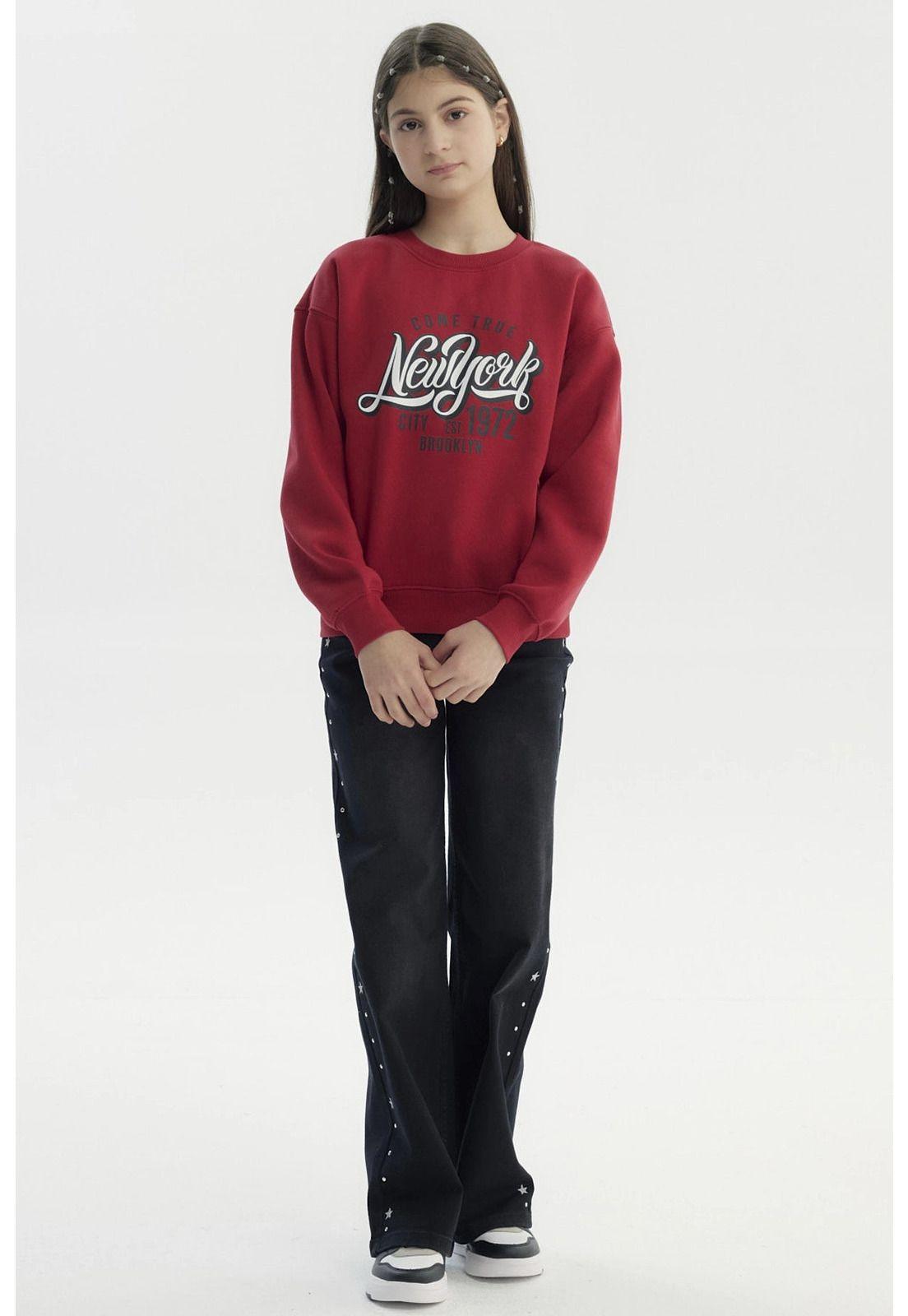 Polerón Niña Básico Print Rojo Oscuro-3