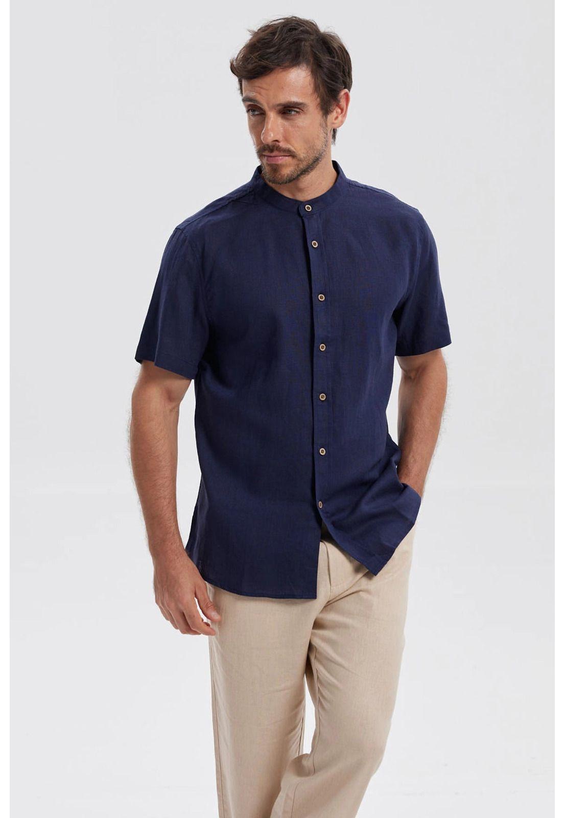 Camisa Hombre Lino Azul Marino - ll-0