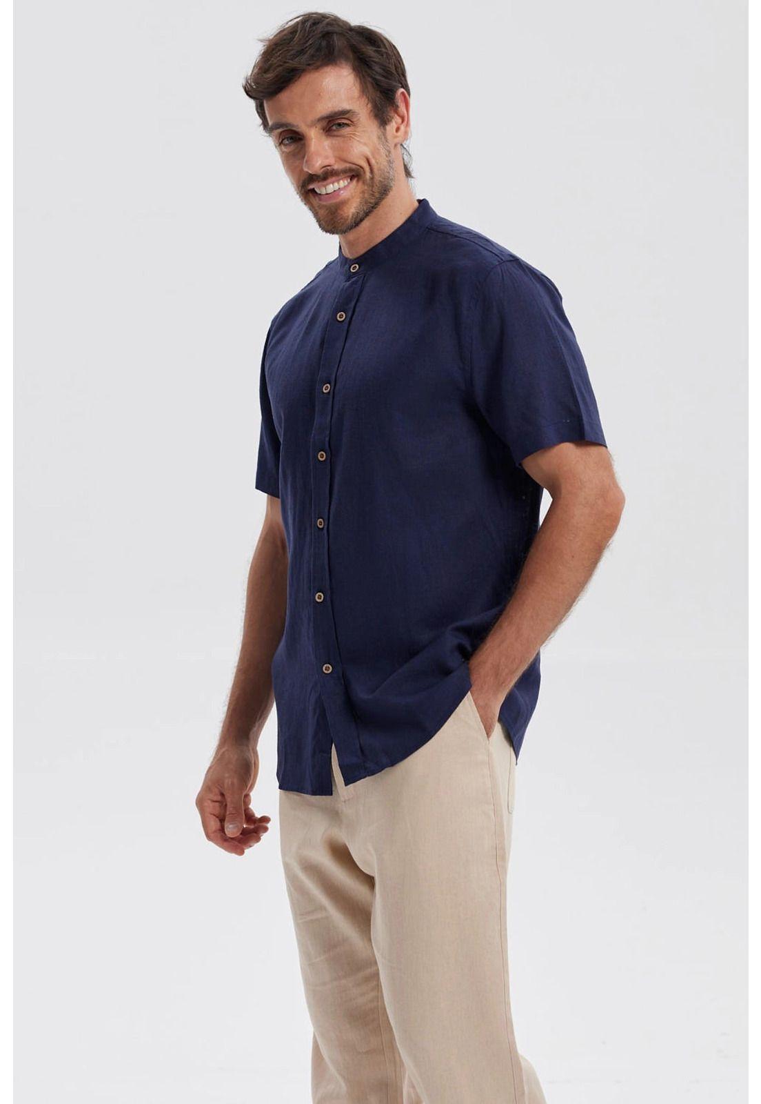 Camisa Hombre Lino Azul Marino - ll-1