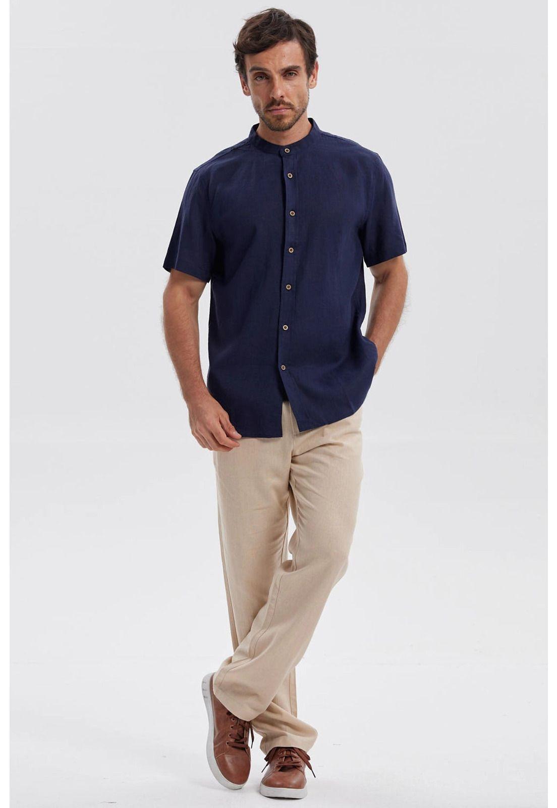 Camisa Hombre Lino Azul Marino - ll-3