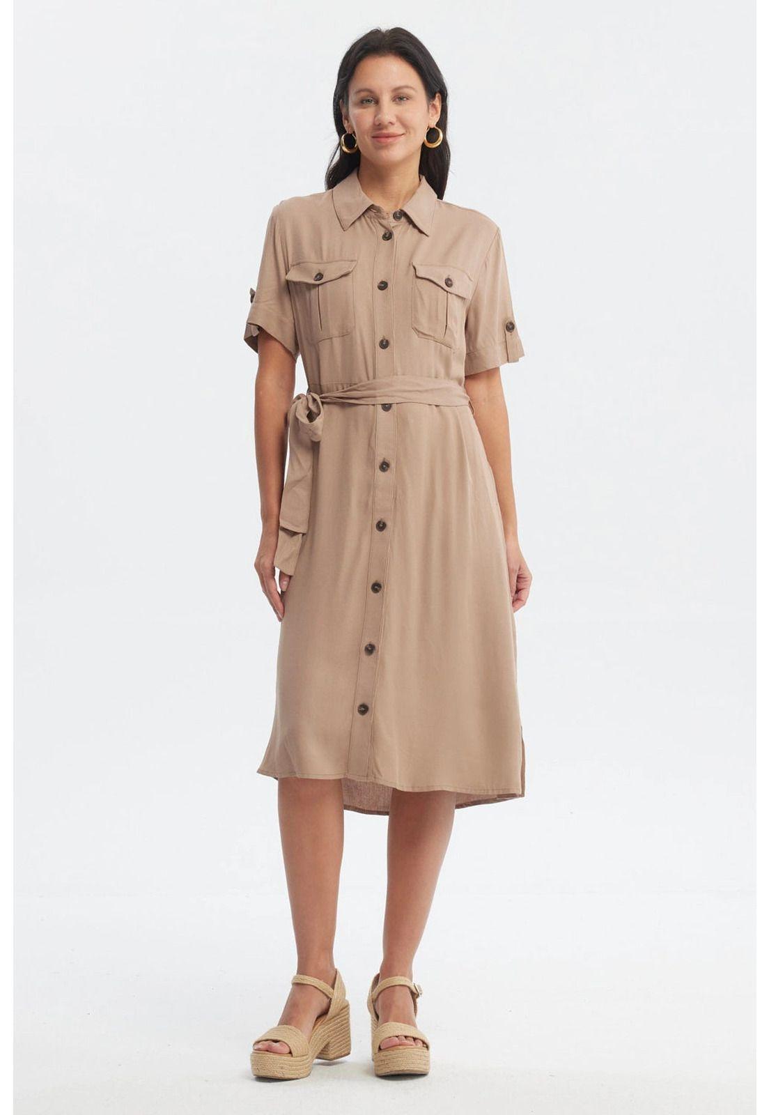 Vestido Mujer Abotonados Café-0