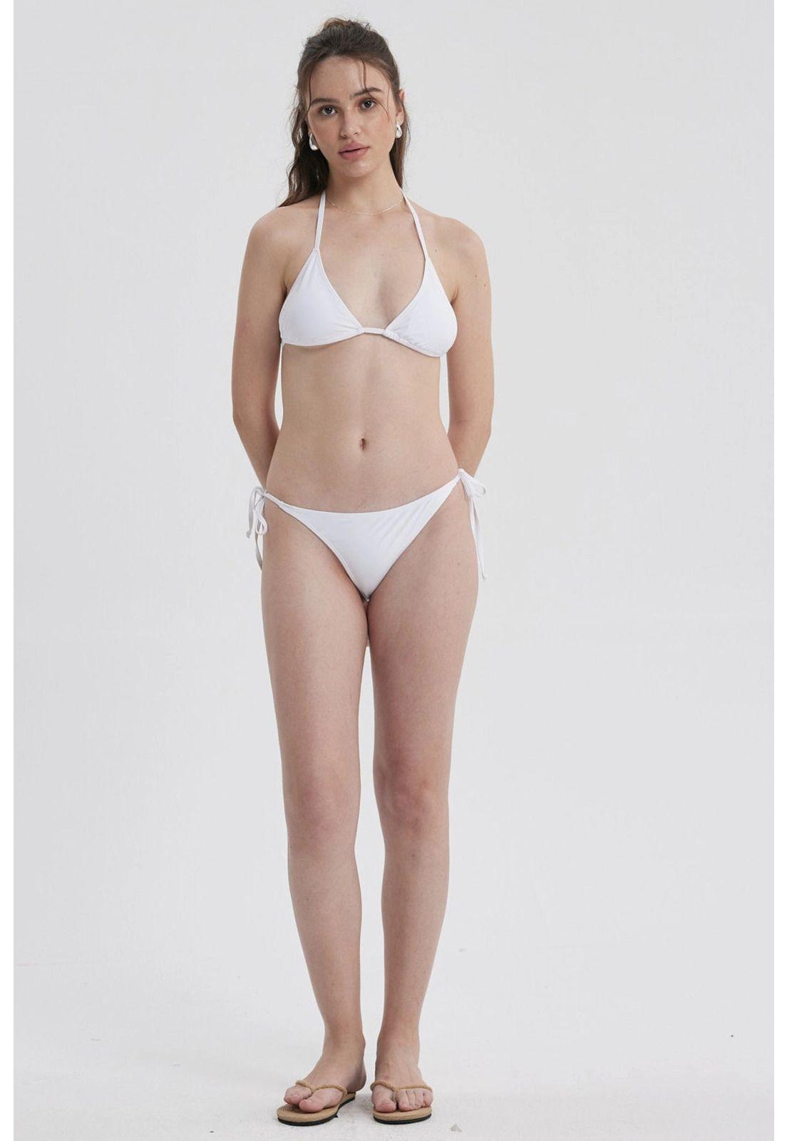 Traje De Baño Mujer Calzón Bikini Lazo Blanco-3