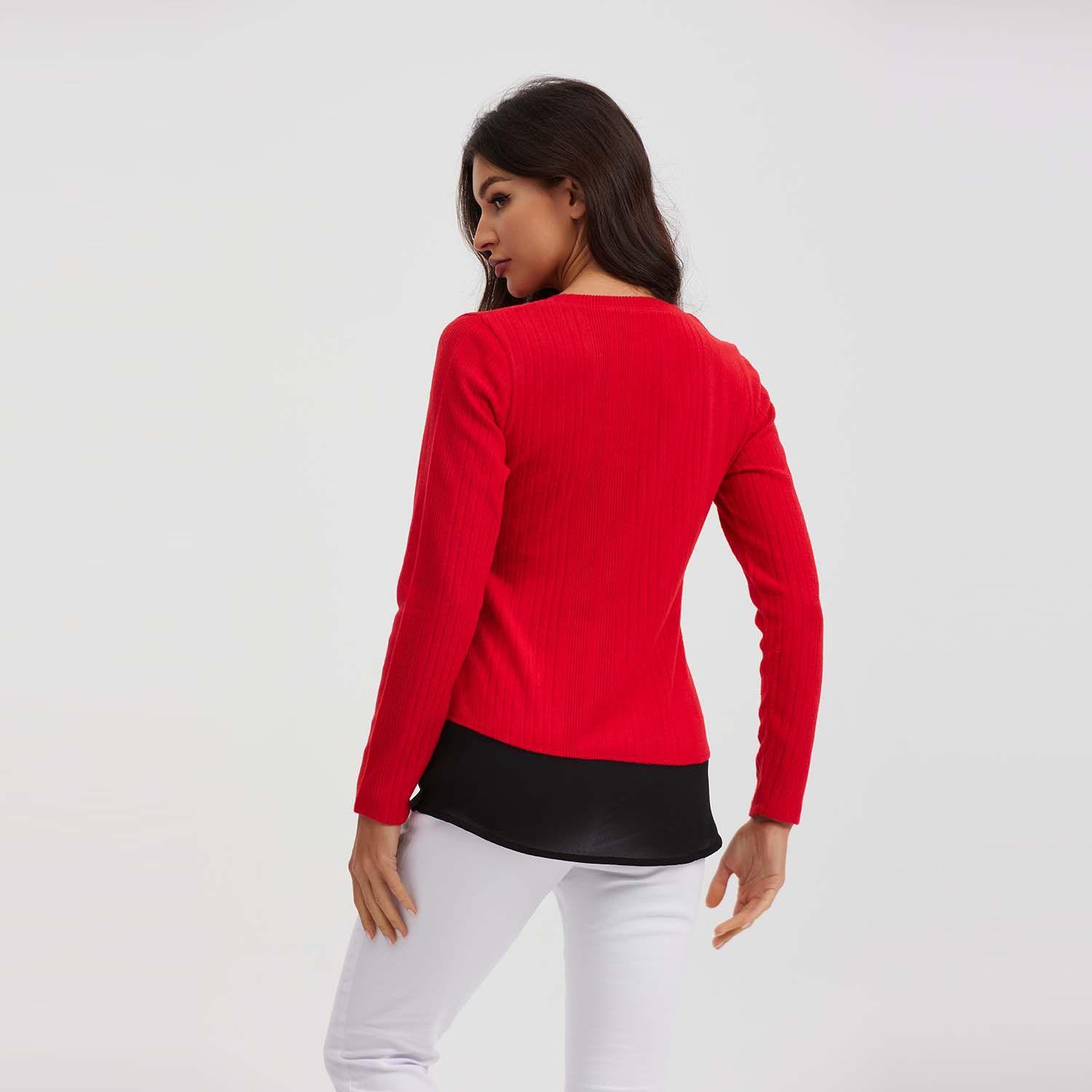 Polera Mujer Con Faldón Negro / Rojo-2