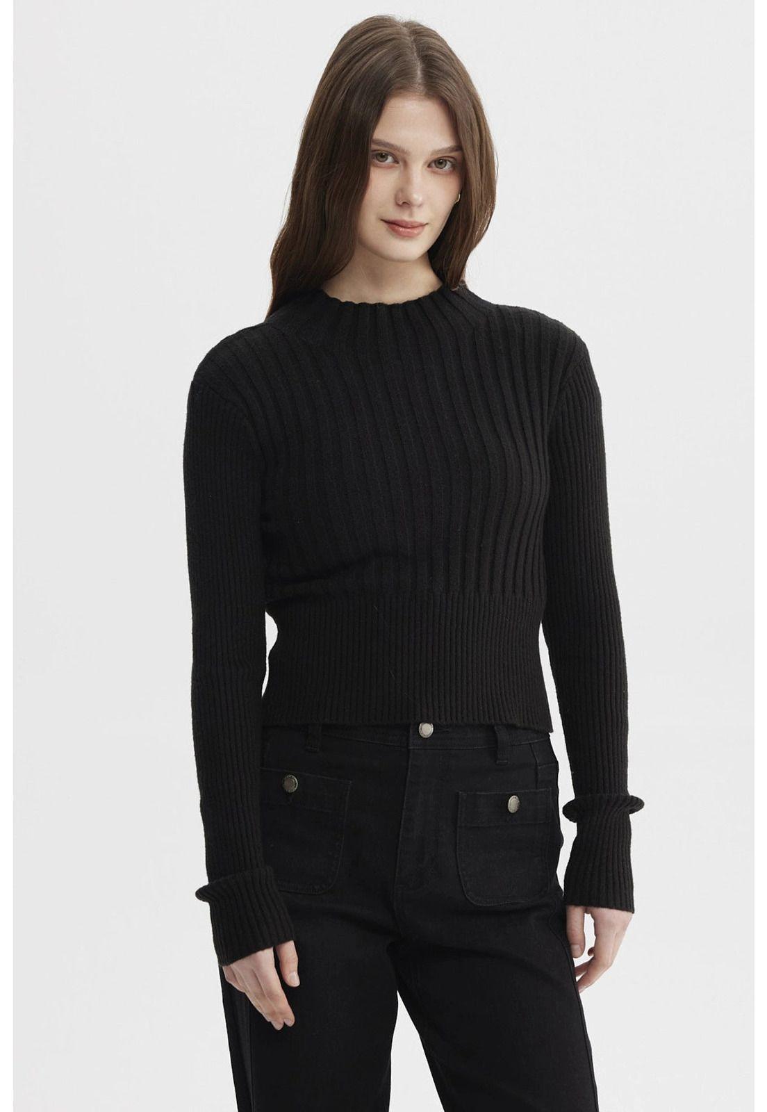 Sweater Mujer Slim Tejido Negro-0