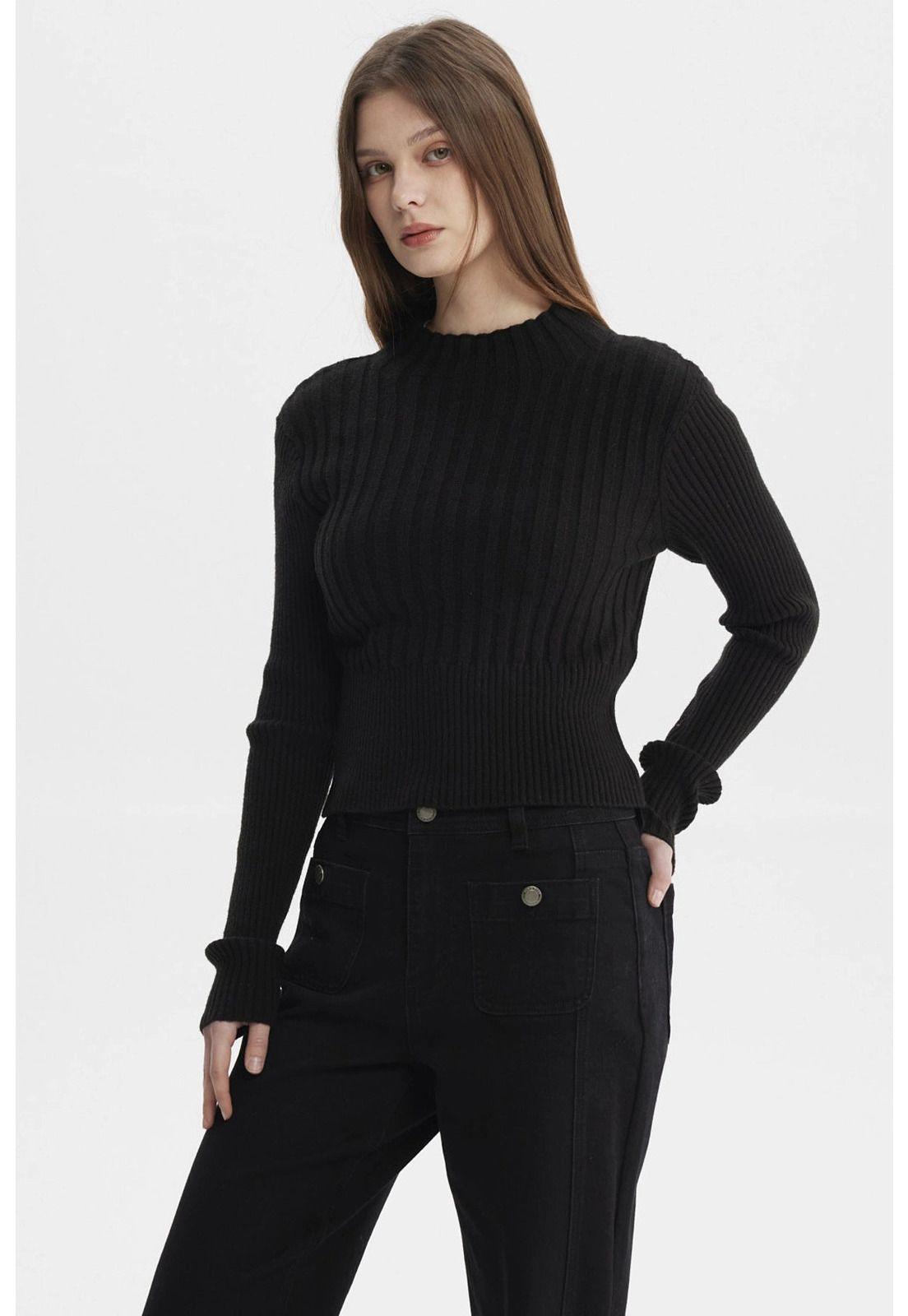 Sweater Mujer Slim Tejido Negro-1