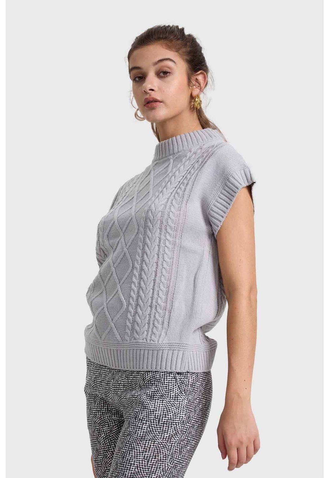 Sweater Mujer Trenzado Gris-1