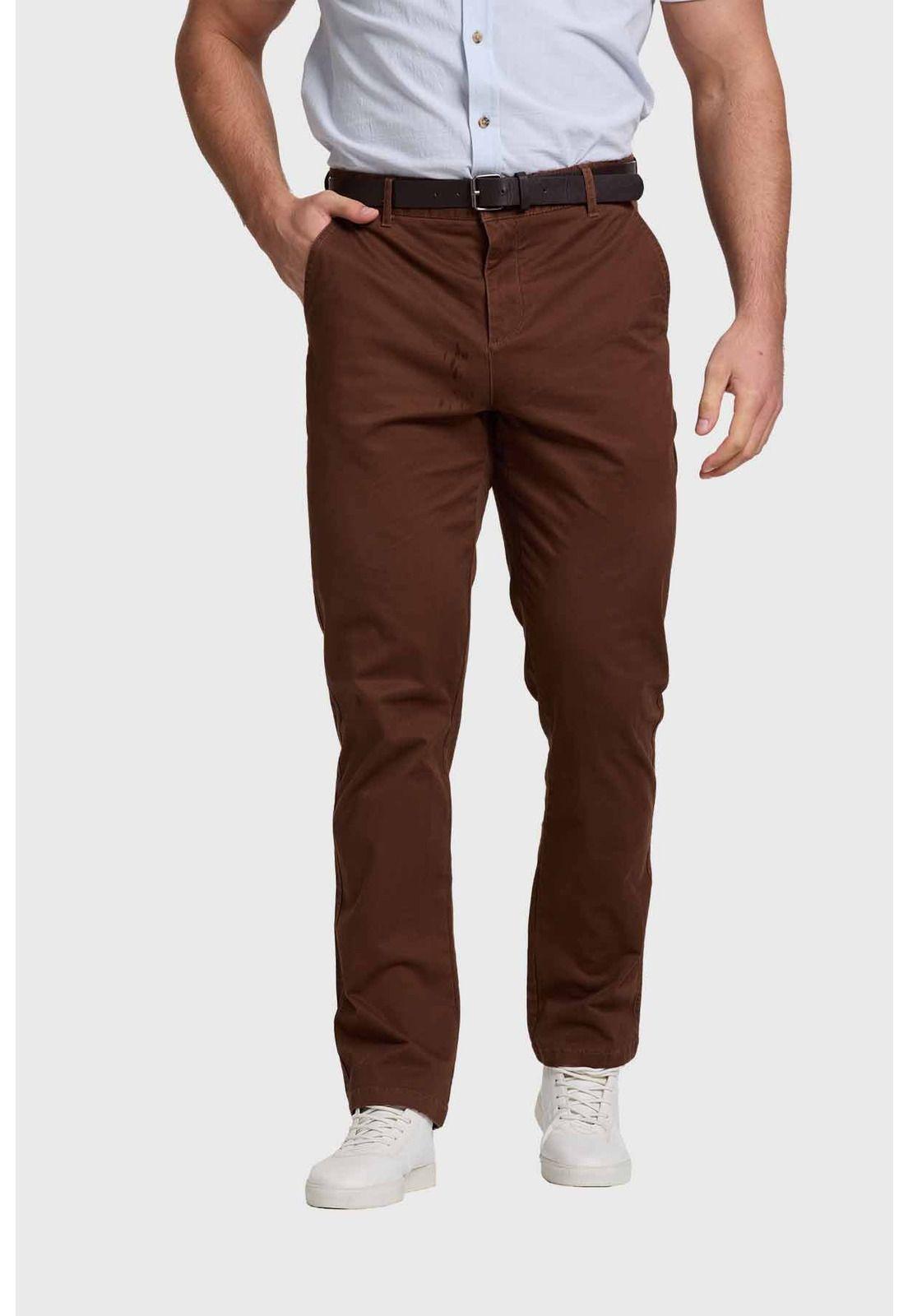 Pantalón Hombre Chino Cinturón Café - ll-0