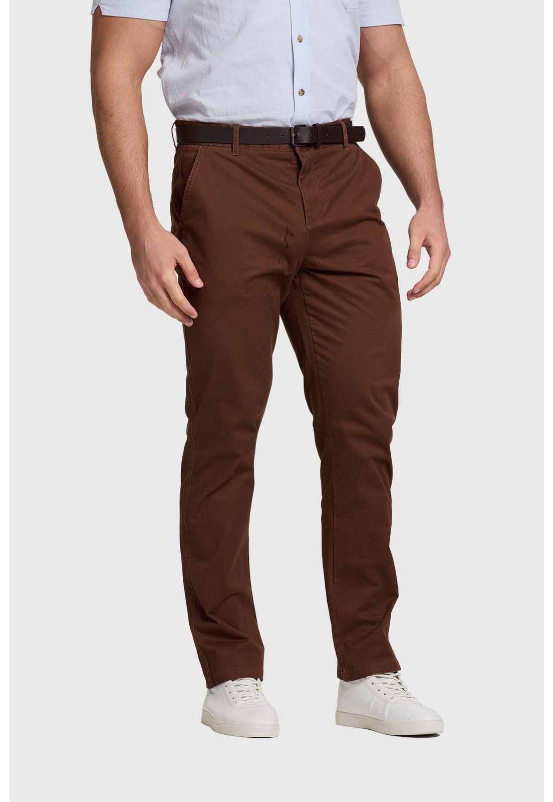 Pantalón Hombre Chino Cinturón Café - ll-1