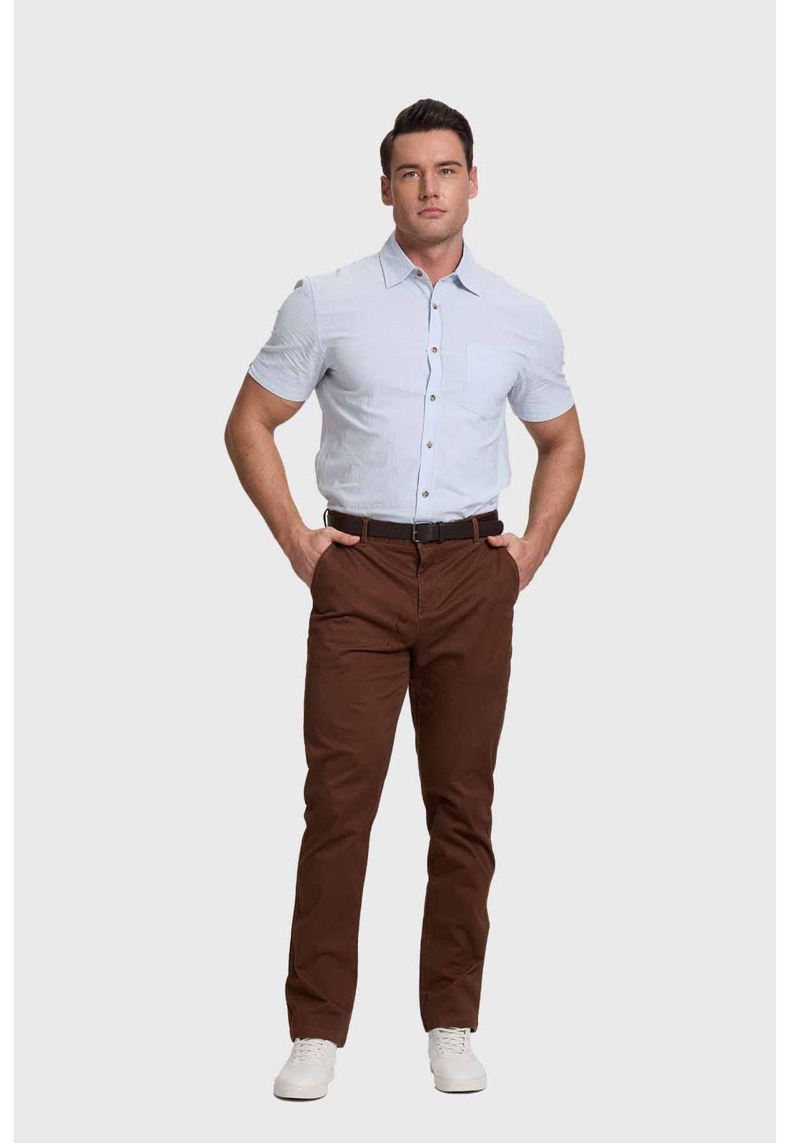 Pantalón Hombre Chino Cinturón Café - ll-3