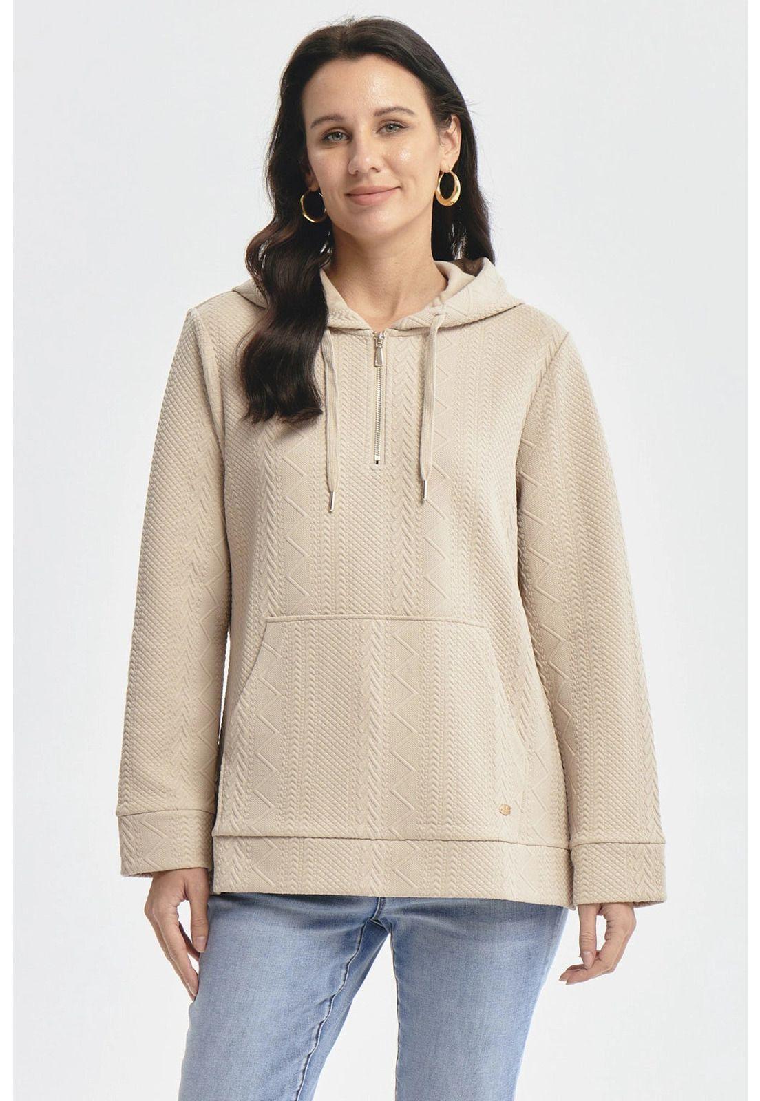 Polerón Mujer Canguro Textura Beige-0