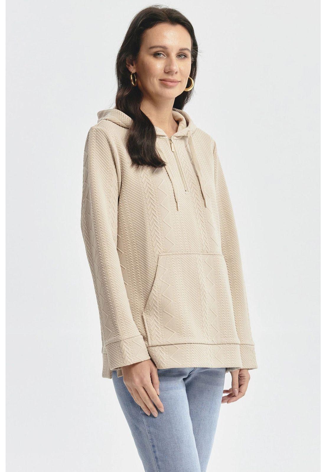 Polerón Mujer Canguro Textura Beige-1