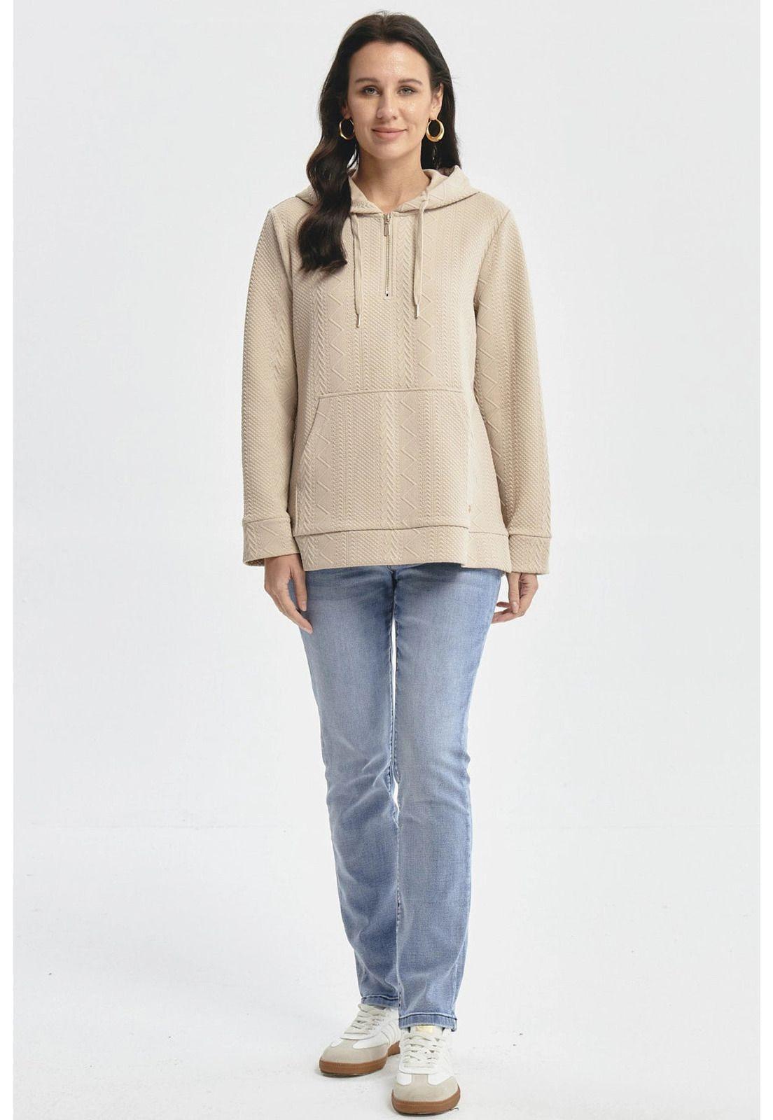 Polerón Mujer Canguro Textura Beige-3