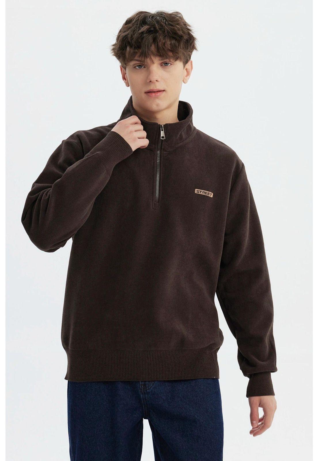 Sweater Hombre Slim Half Zipper Café Oscuro-0