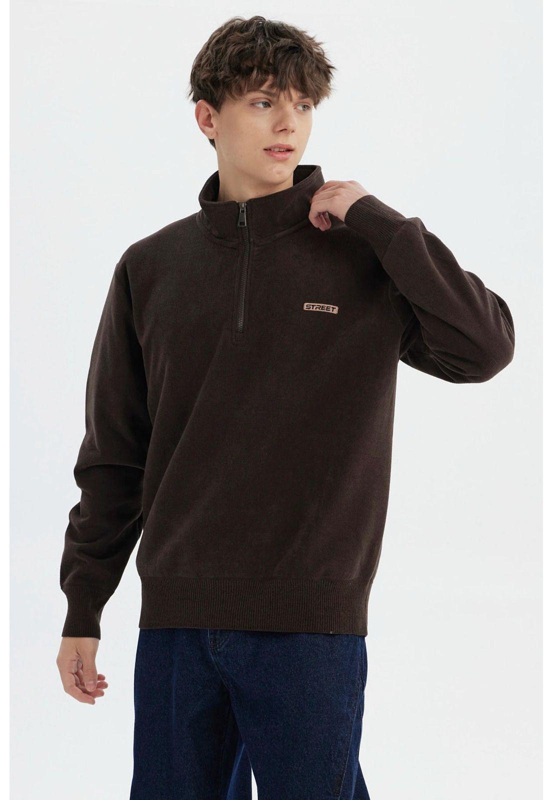 Sweater Hombre Slim Half Zipper Café Oscuro-1