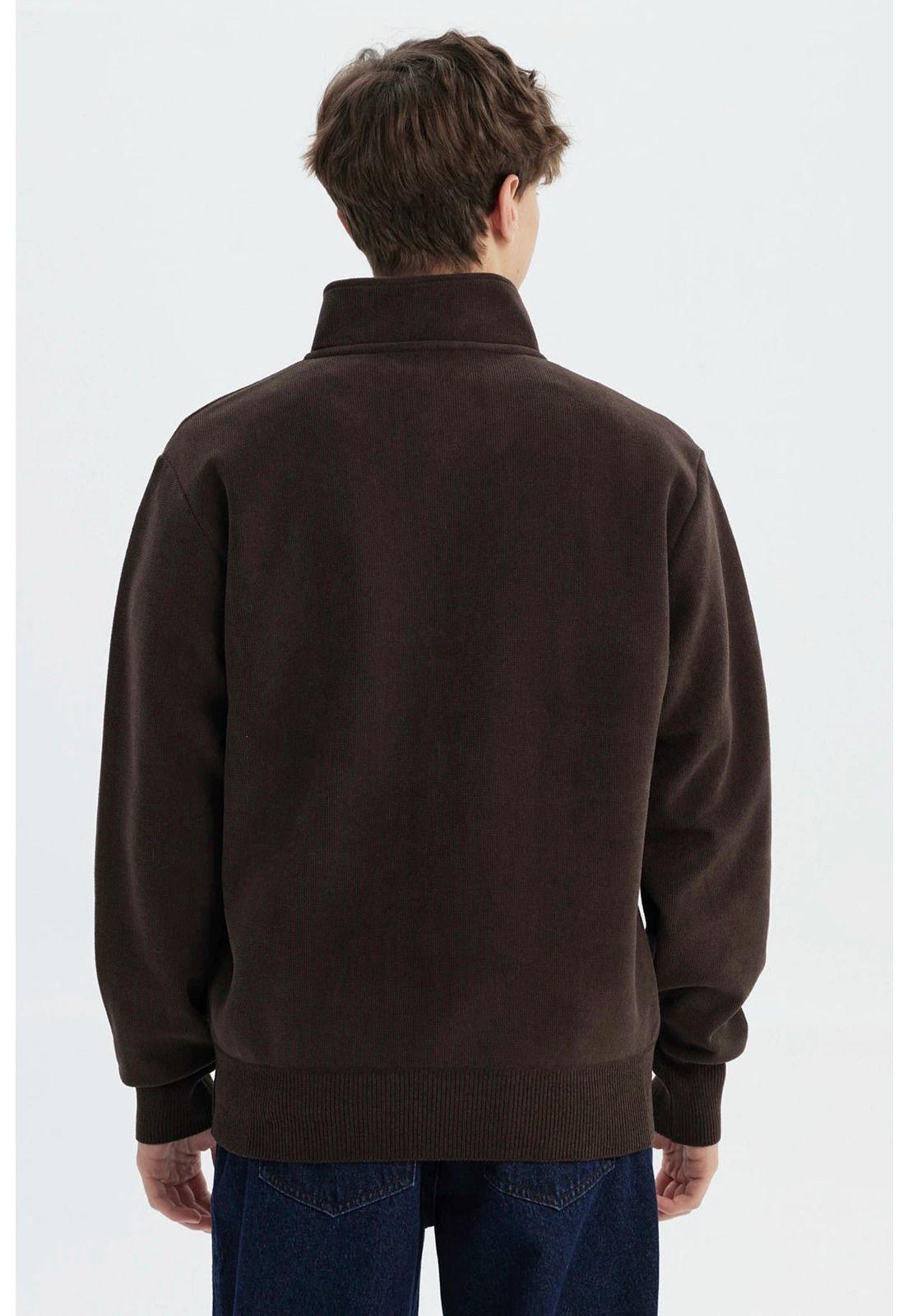Sweater Hombre Slim Half Zipper Café Oscuro-2