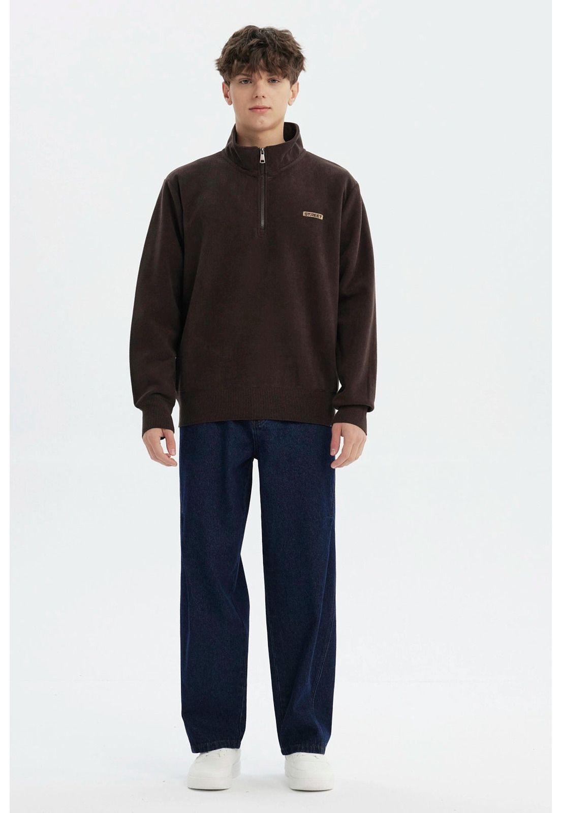 Sweater Hombre Slim Half Zipper Café Oscuro-3
