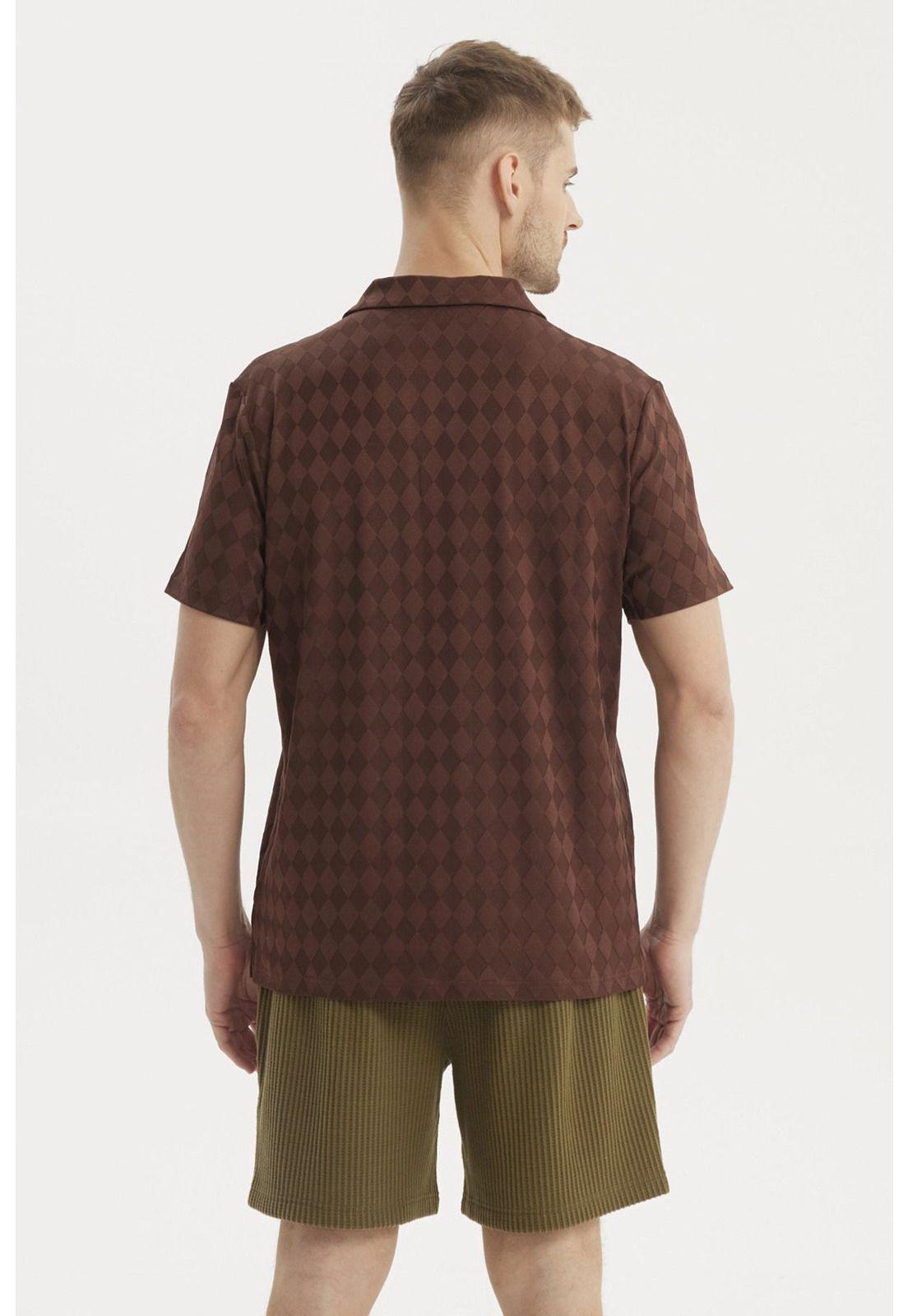 Polera Hombre Slim Cuello Camisero Chocolate- ll-2