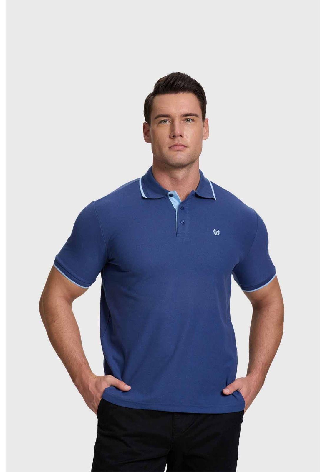 Polera Hombre Piqué Básica Azul - V-0