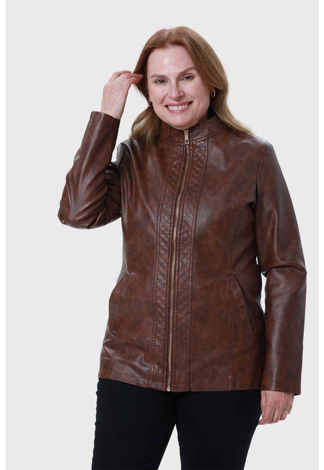 Chaqueta Efecto Cuero Mujer Café-0