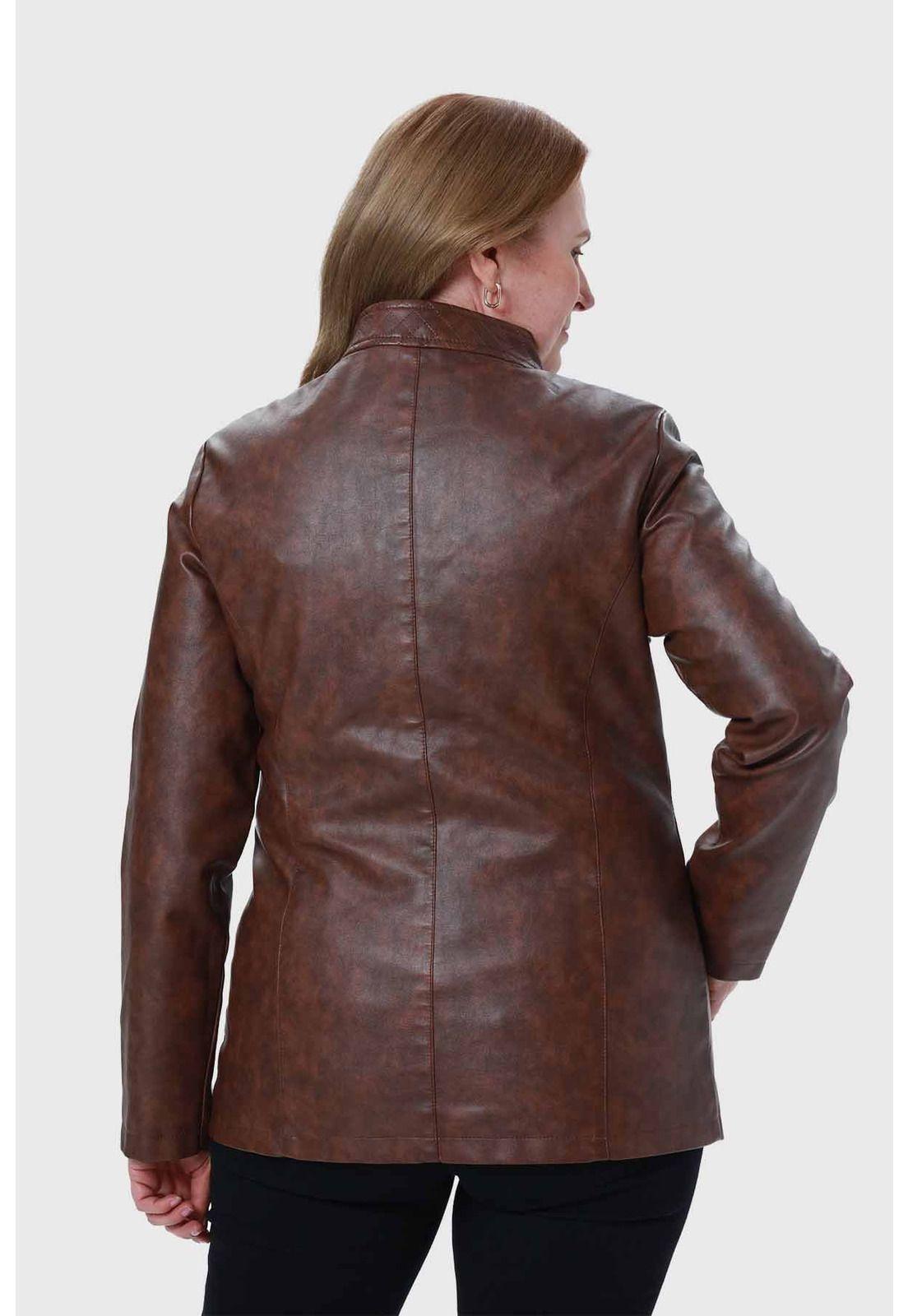 Chaqueta Efecto Cuero Mujer Café-2