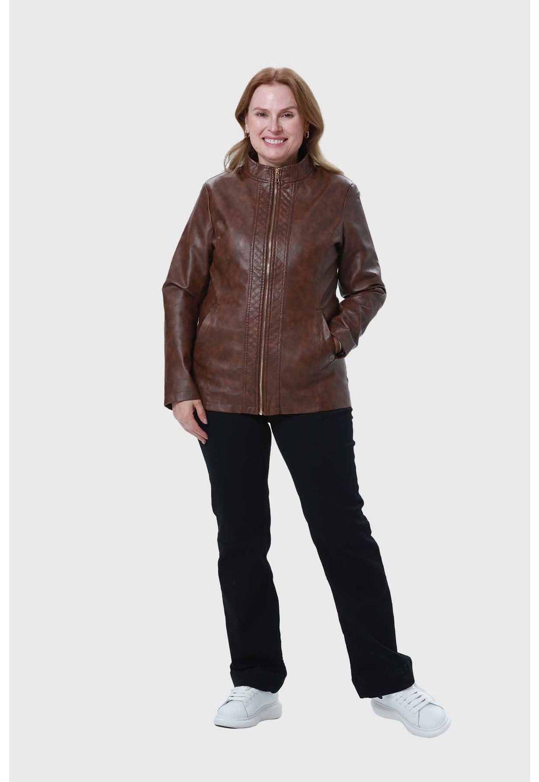 Chaqueta Efecto Cuero Mujer Café-3