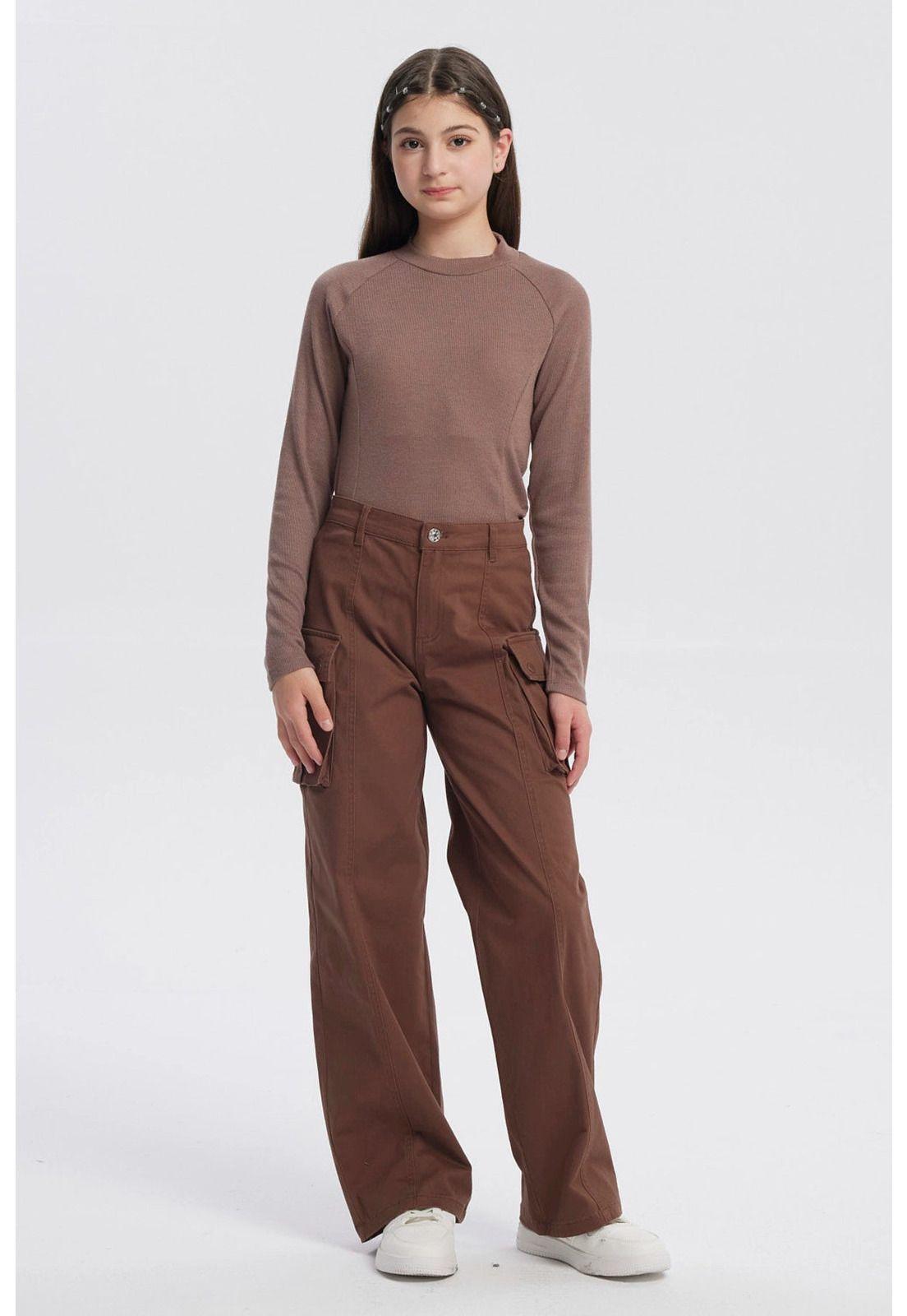 Pantalón Niña Wide Leg Café-3