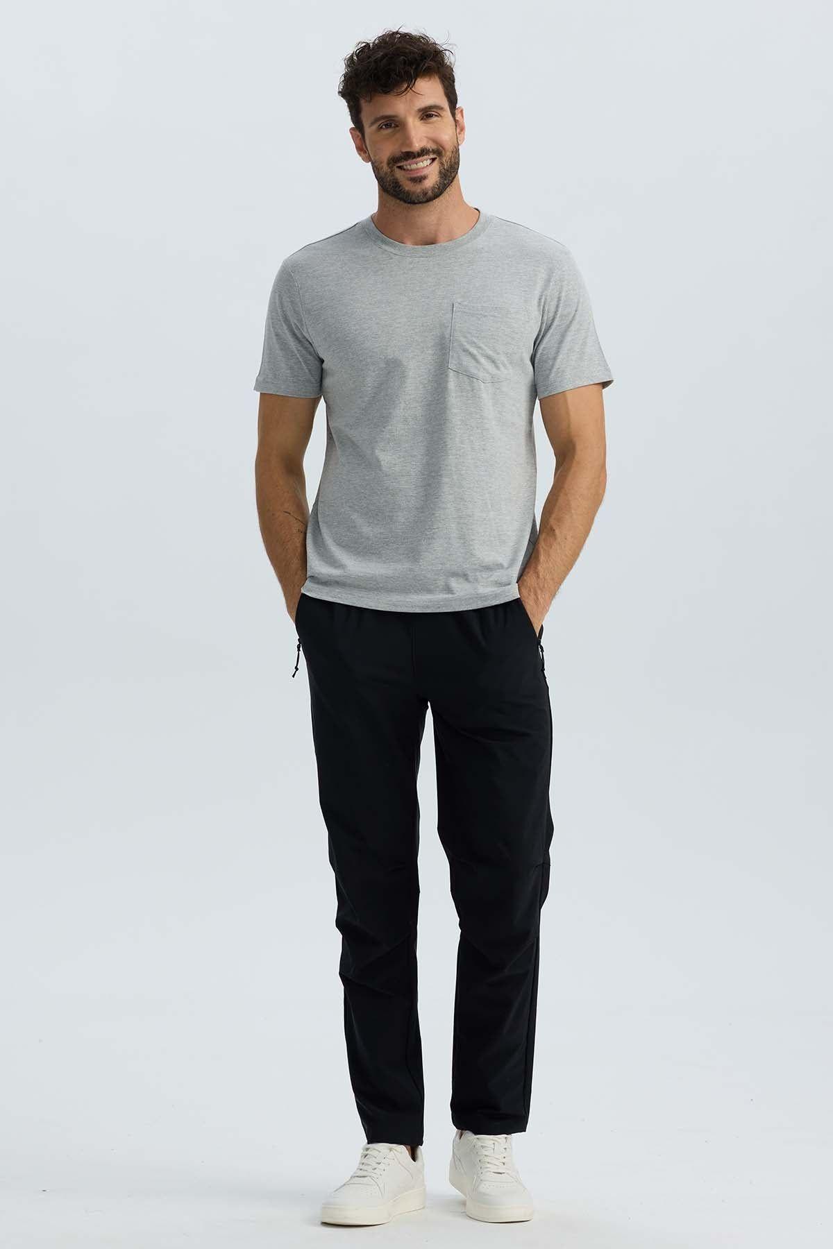 Polera Hombre Básica Con Bolsillo Gris Melange-0