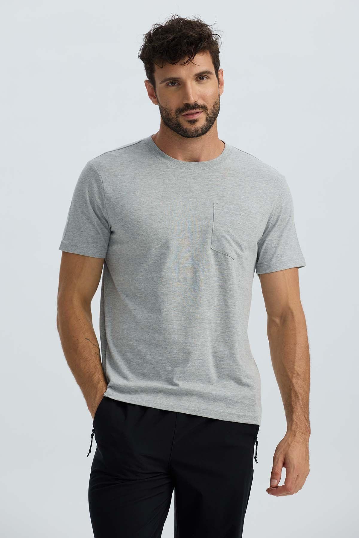 Polera Hombre Básica Con Bolsillo Gris Melange-1
