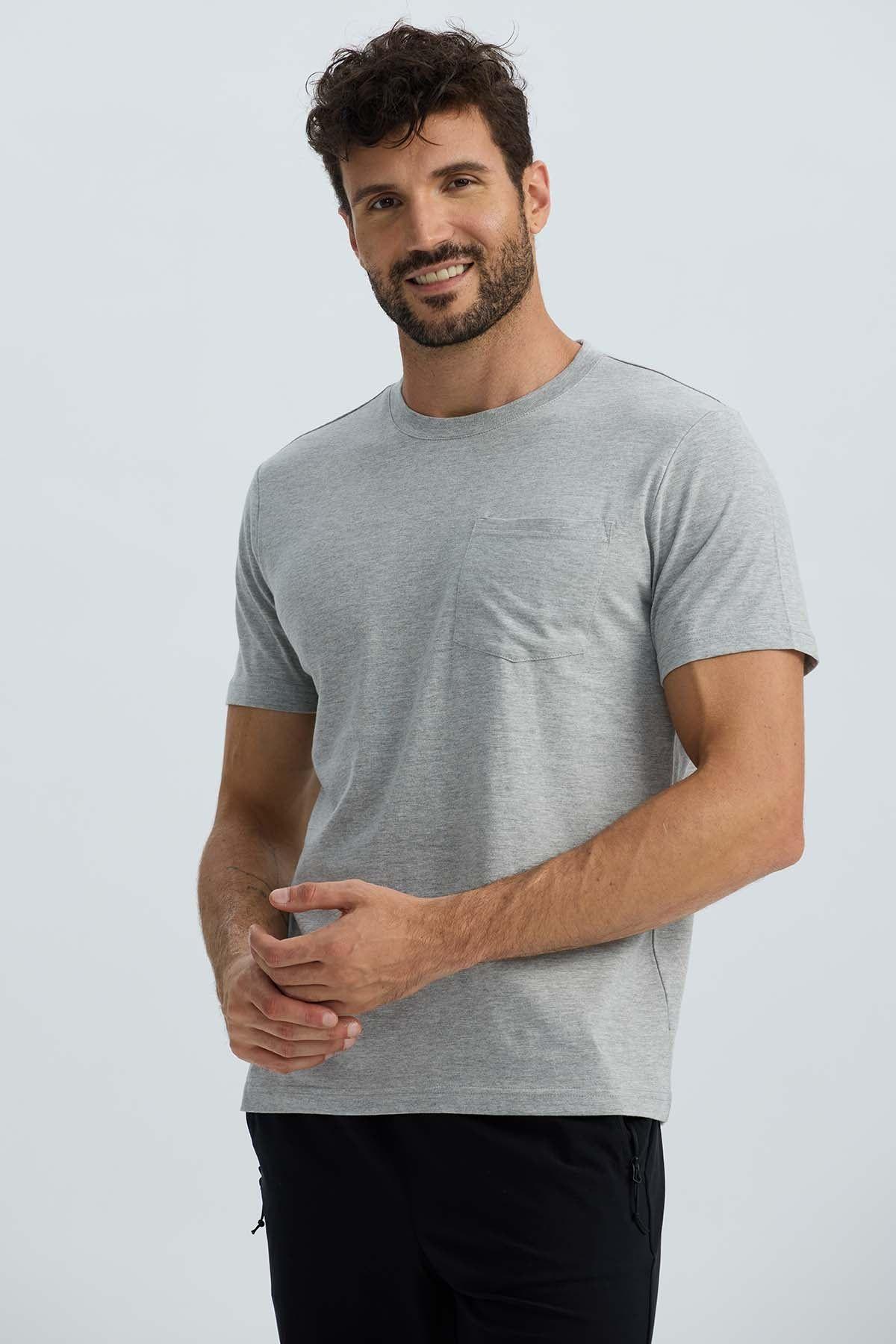 Polera Hombre Básica Con Bolsillo Gris Melange-2