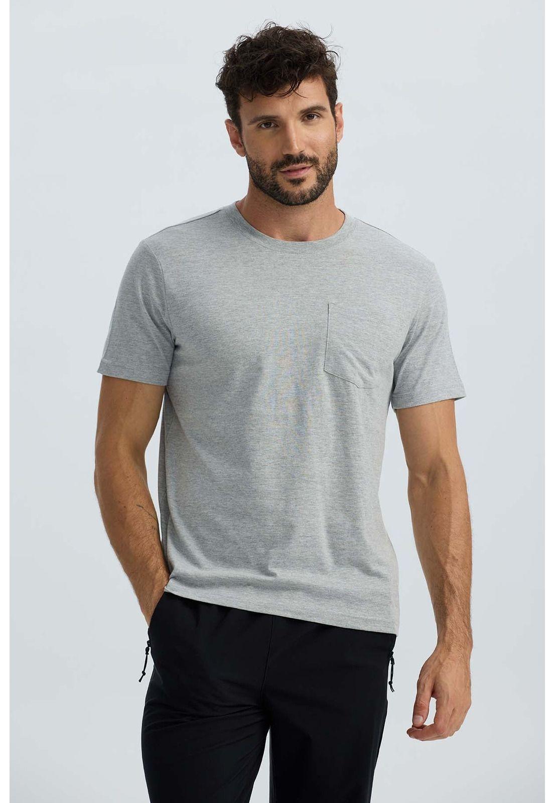 Polera Hombre Básica Con Bolsillo Gris Melange-0