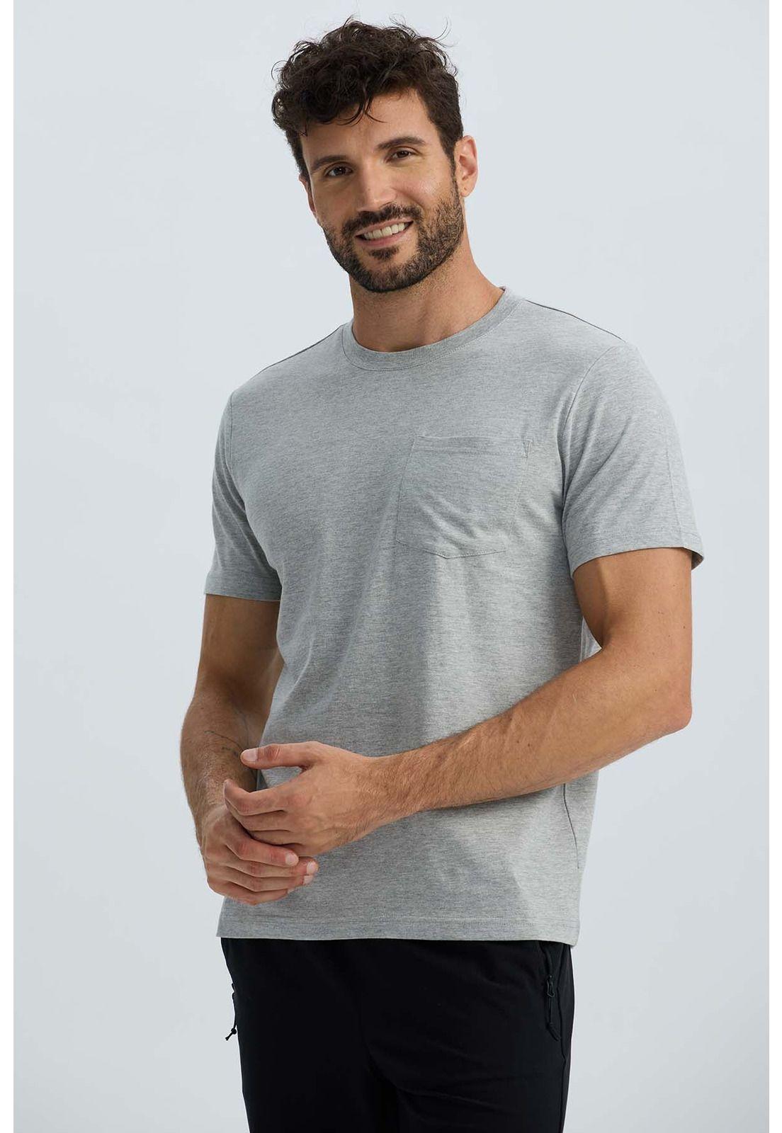 Polera Hombre Básica Con Bolsillo Gris Melange-1
