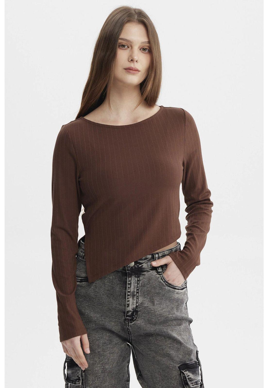 Polera Mujer Ojetillo En Costado Café Oscuro-0