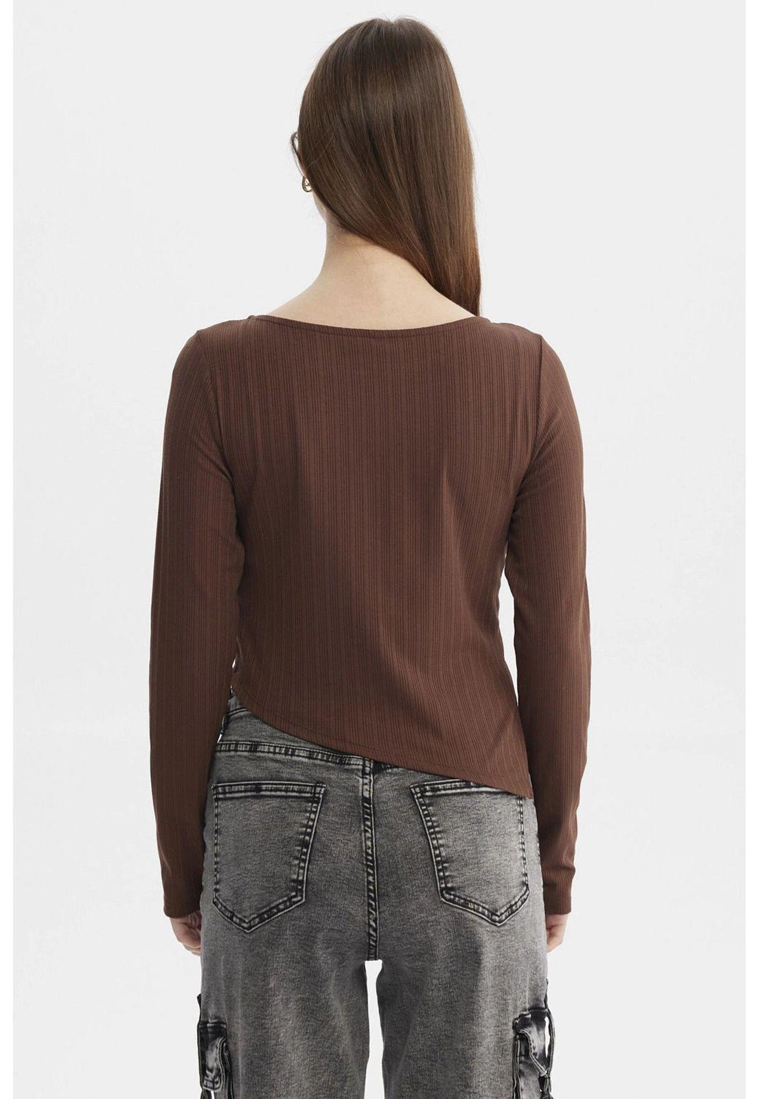 Polera Mujer Ojetillo En Costado Café Oscuro-2