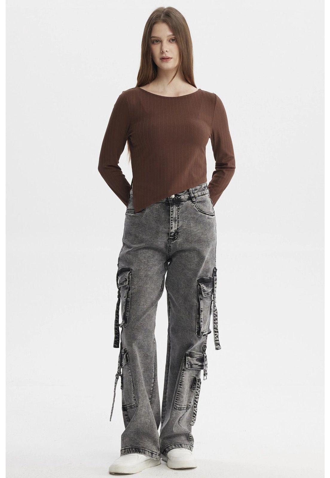 Polera Mujer Ojetillo En Costado Café Oscuro-3