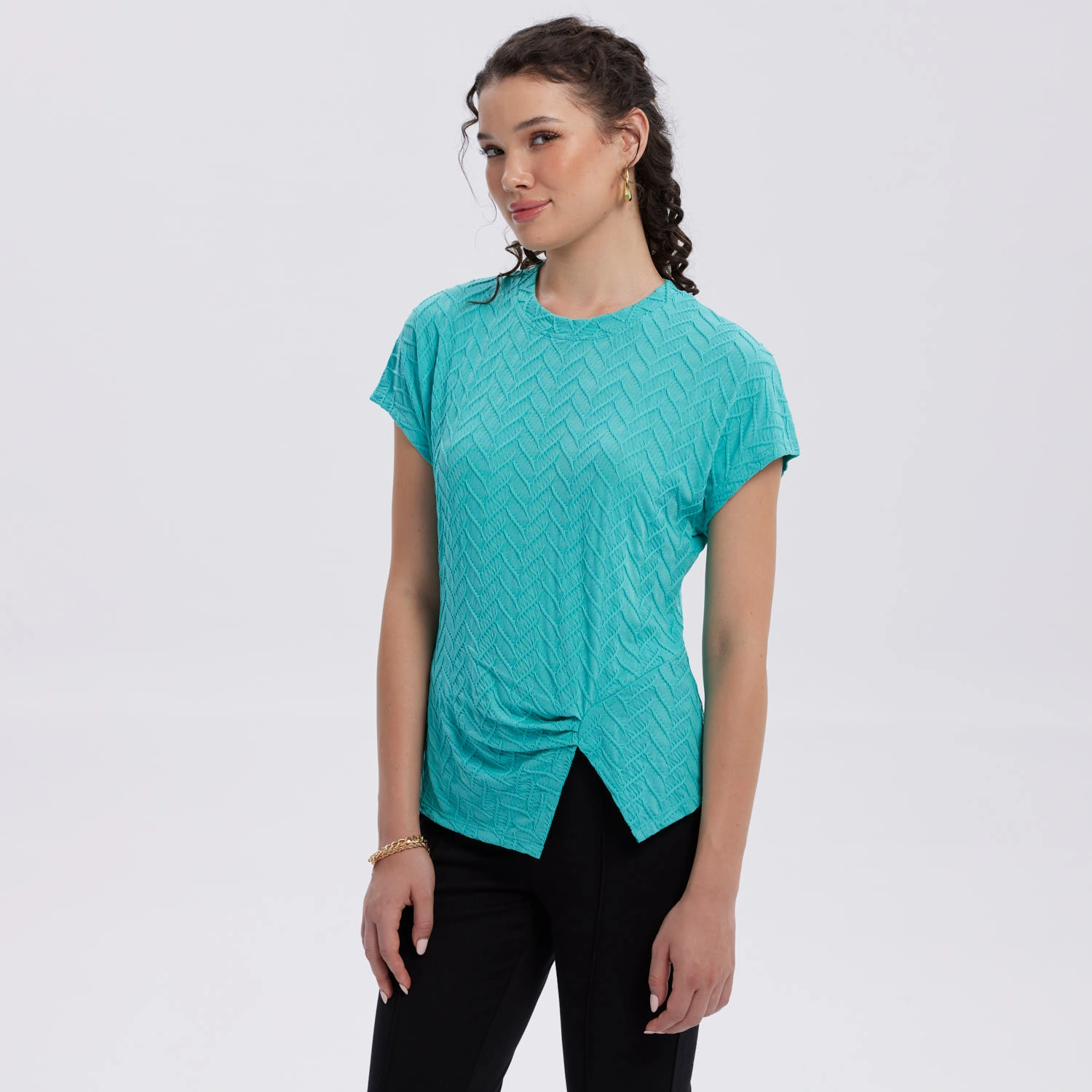 Polera Mujer Abertura Costado Aqua-2