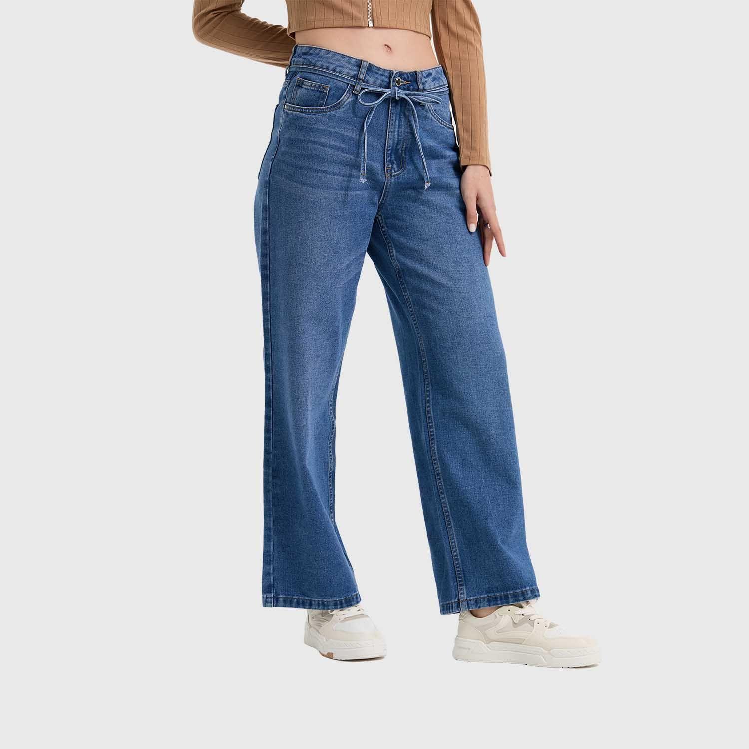 Jeans Mujer Calce Recto Cinturón Azul Fashion's Park-1