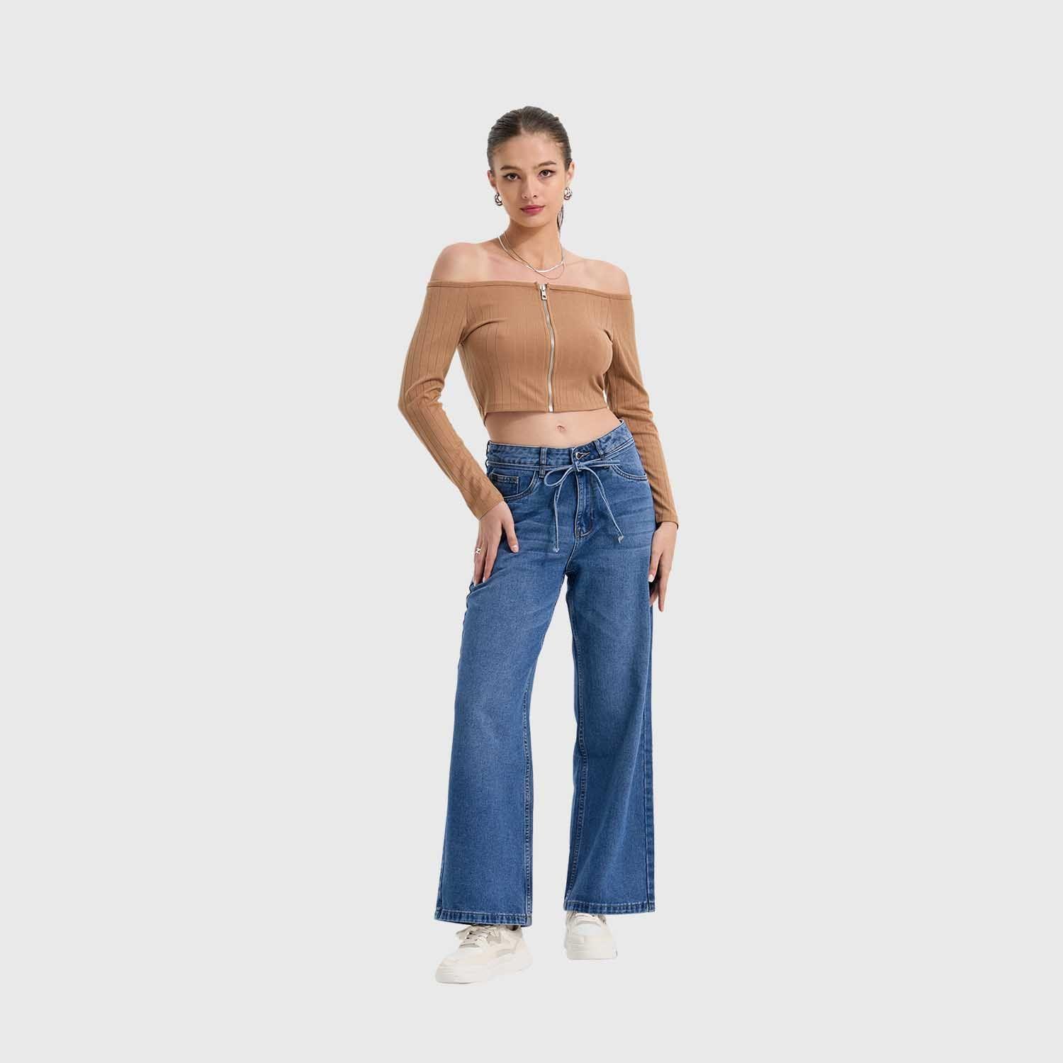 Jeans Mujer Calce Recto Cinturón Azul Fashion's Park-3