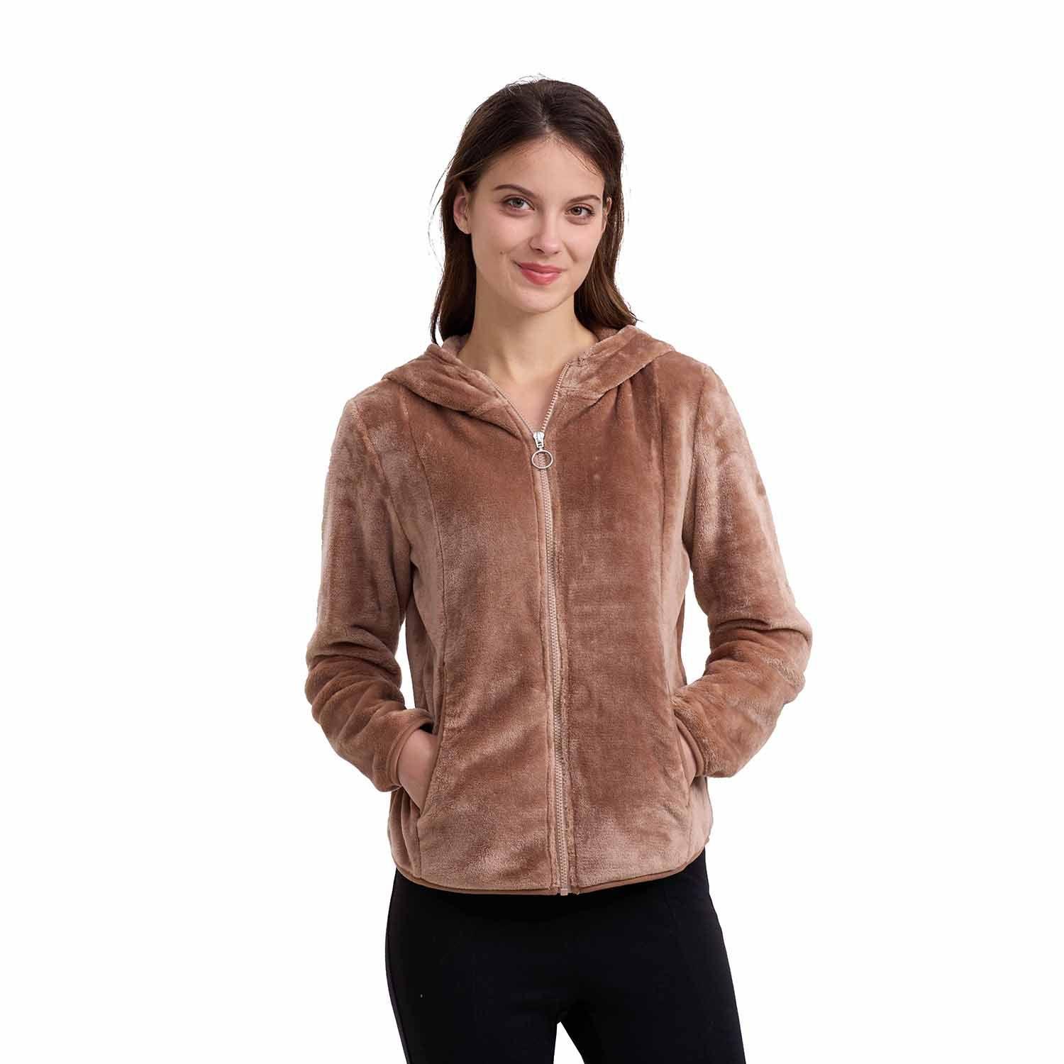 Polar Mujer Peludo Con Bolsillo Chocolate-0