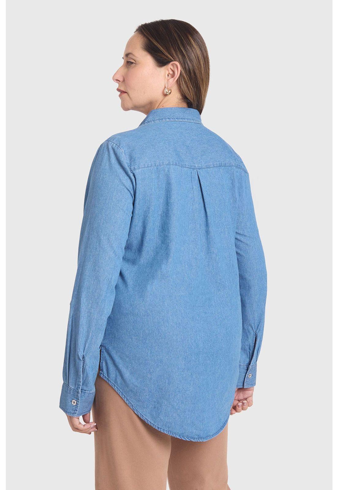 Blusa Mujer Con Tachas Bolsillo Azul-2