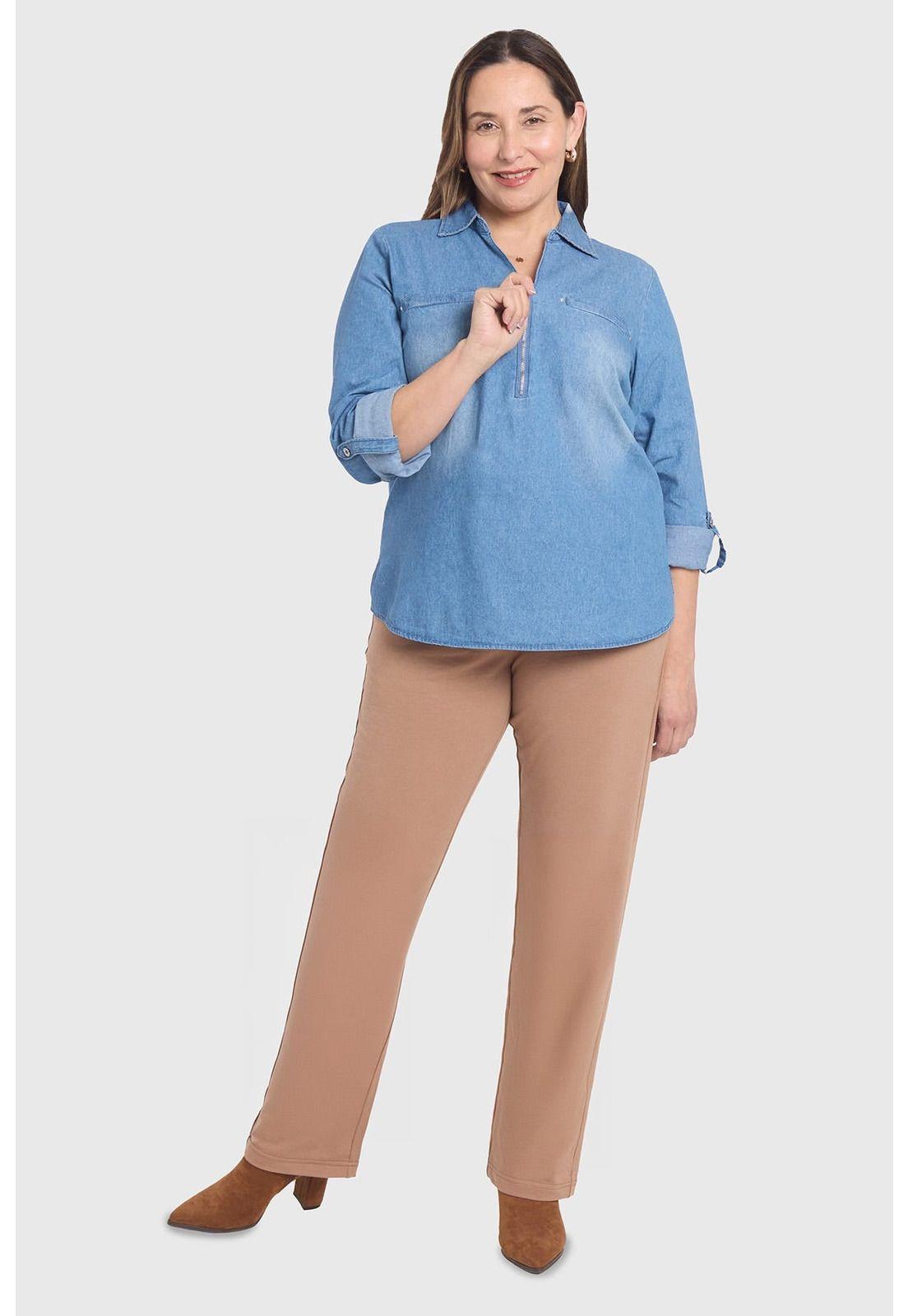 Blusa Mujer Con Tachas Bolsillo Azul-3