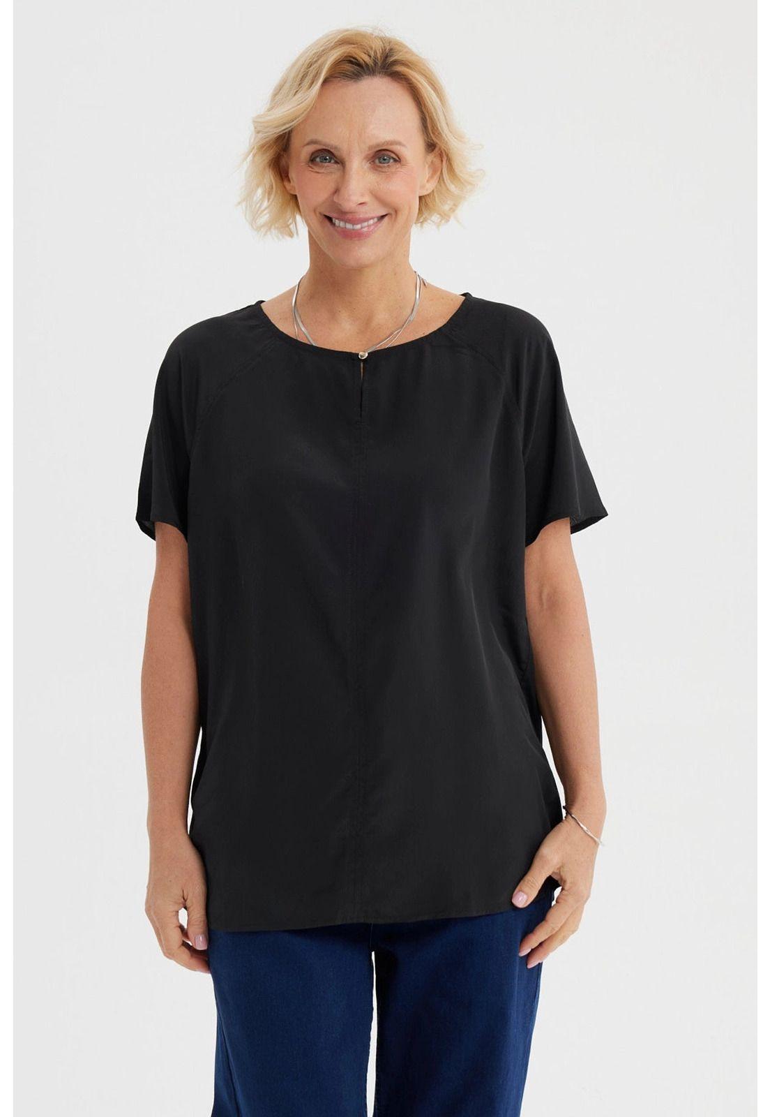 Blusa Mujer Escote Con Botón Negro-0