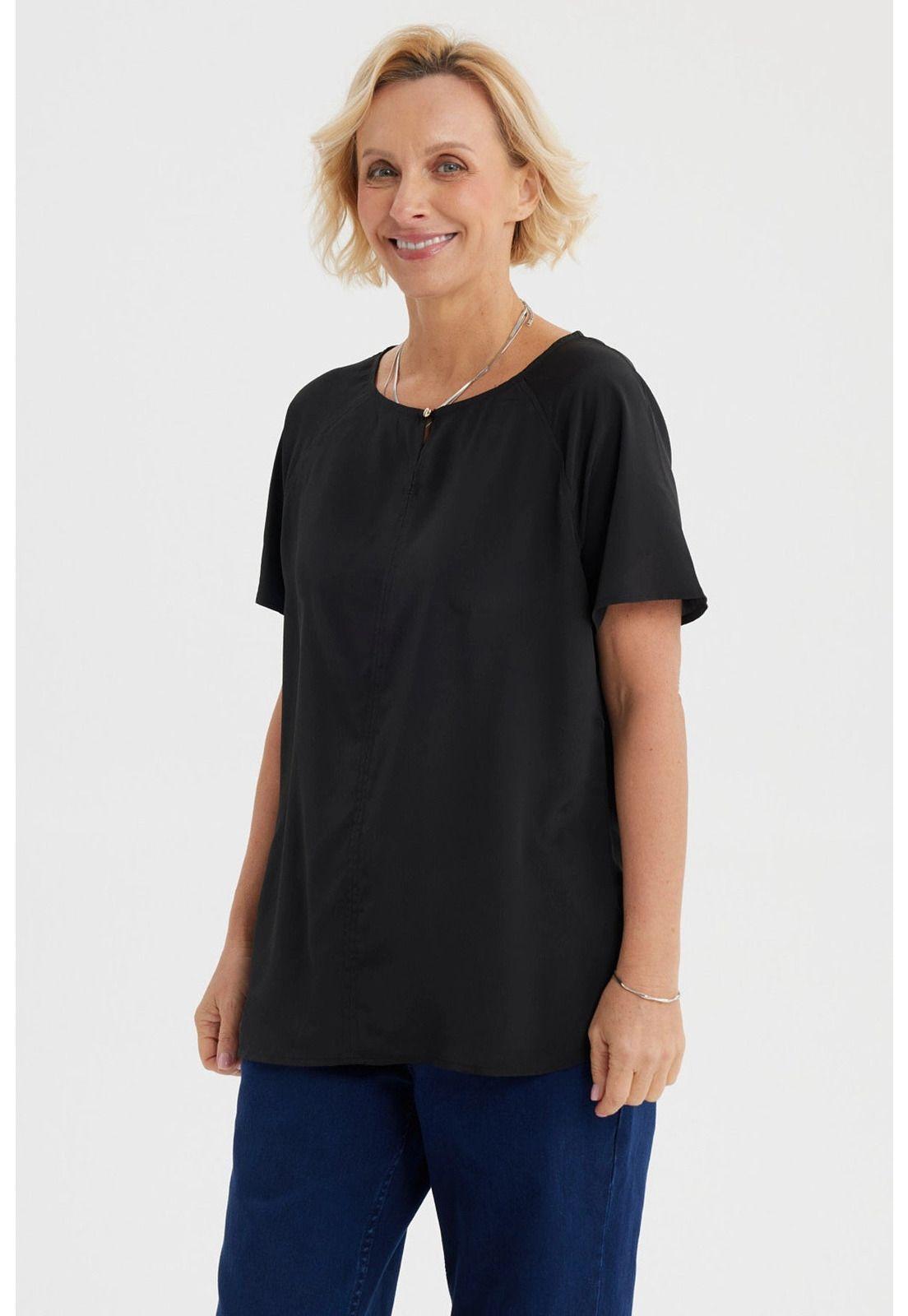 Blusa Mujer Escote Con Botón Negro-1