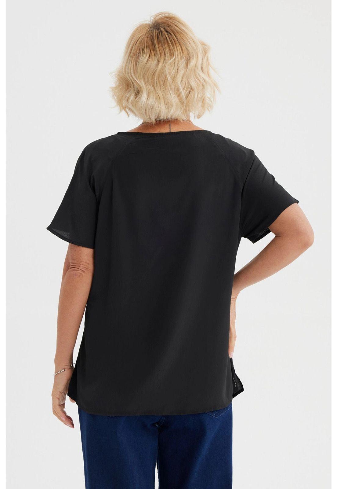 Blusa Mujer Escote Con Botón Negro-2