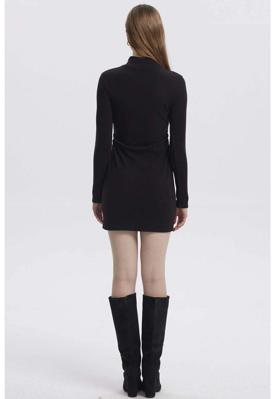 Vestido Mujer Cuello Alto Tejido Negro-2