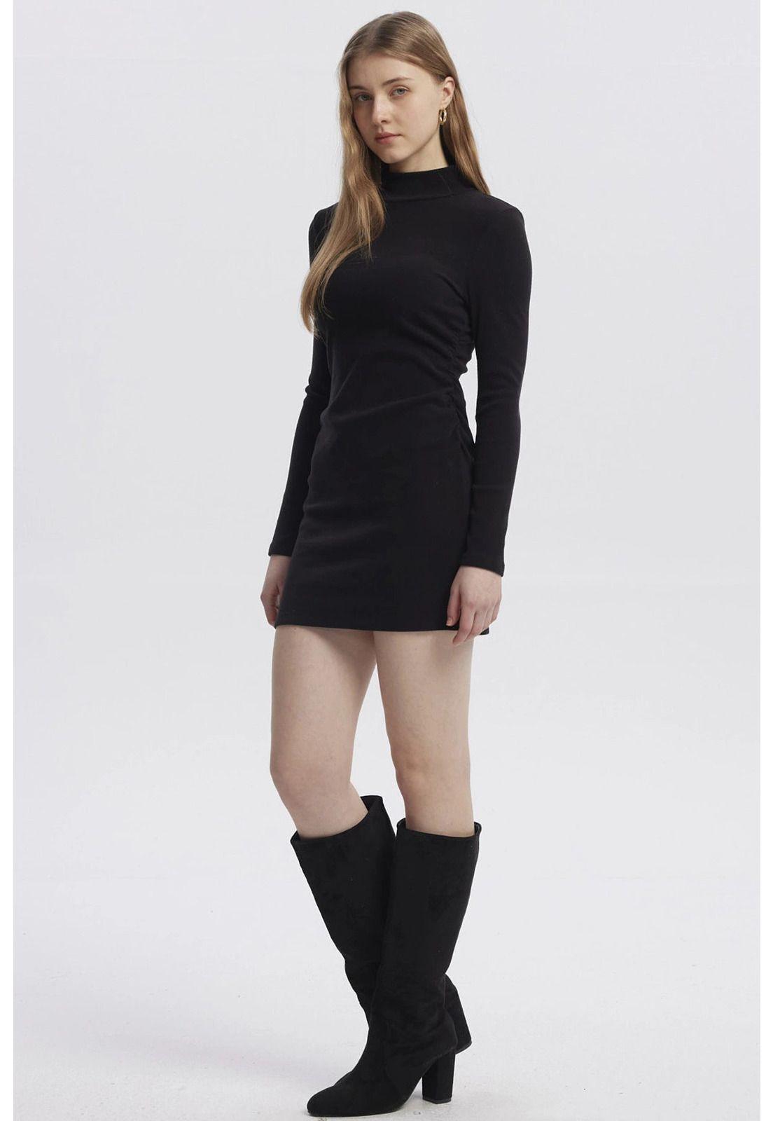 Vestido Mujer Cuello Alto Tejido Negro-3