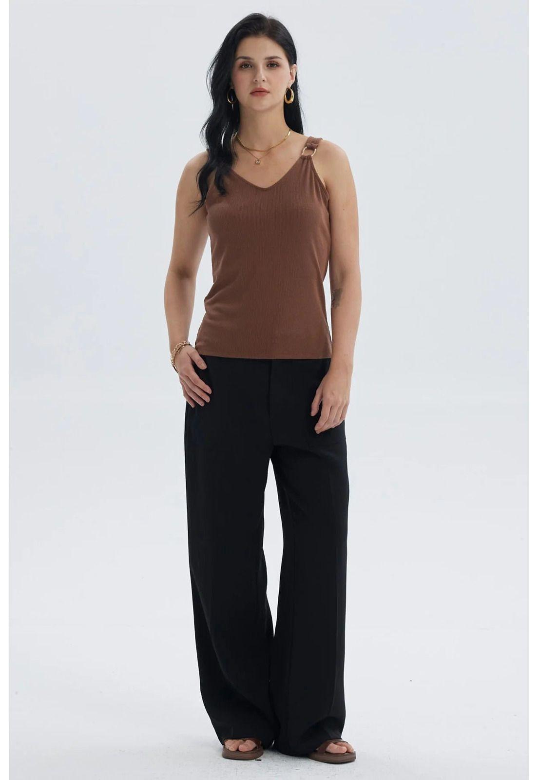 Polera Mujer Rib Hebilla Café Oscuro-3